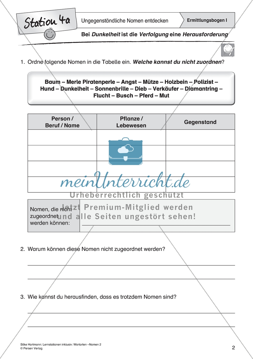 Wortarten: Nomen - Ungegenständige Nomen entdecken Preview 2