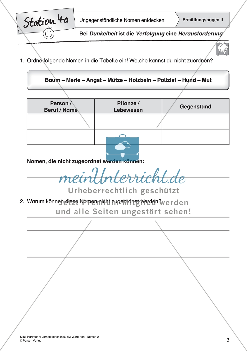 Wortarten: Nomen - Ungegenständige Nomen entdecken Preview 3