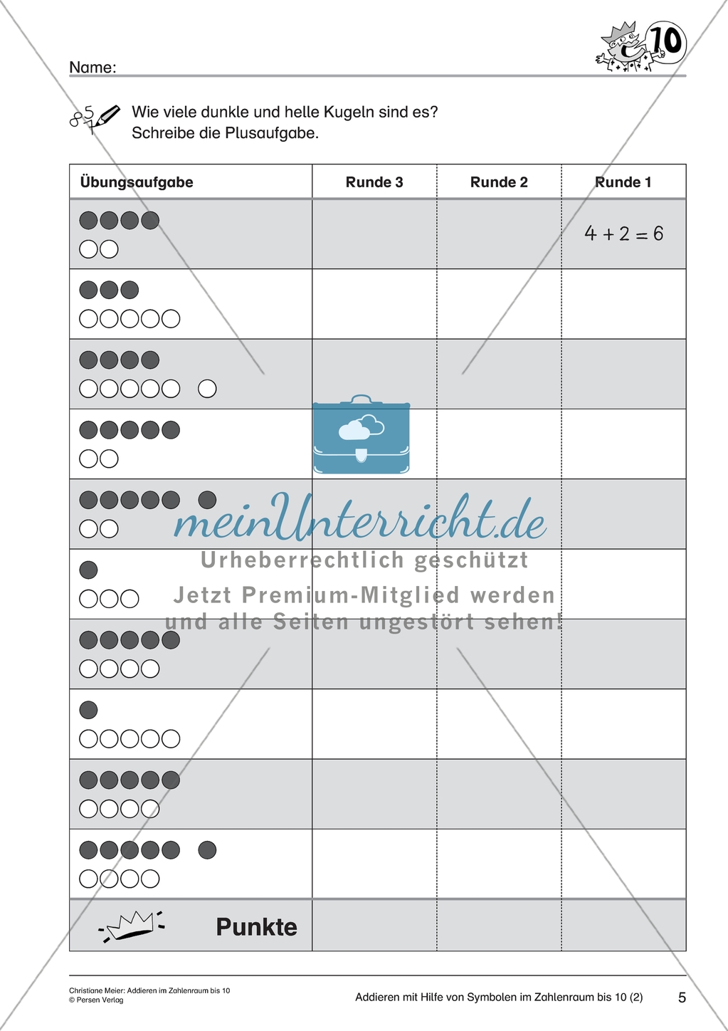 Addieren im Zahlenraum bis 10 - Additionsaufgaben mit Kugeln Preview 4