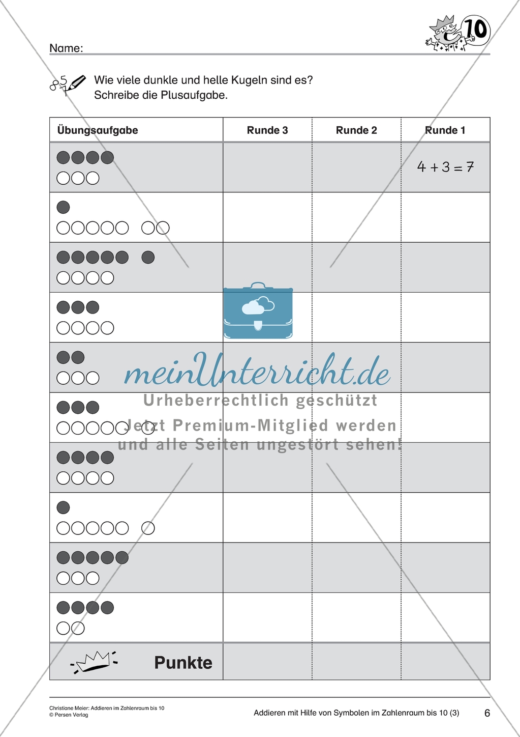 Addieren im Zahlenraum bis 10 - Additionsaufgaben mit Kugeln Preview 5