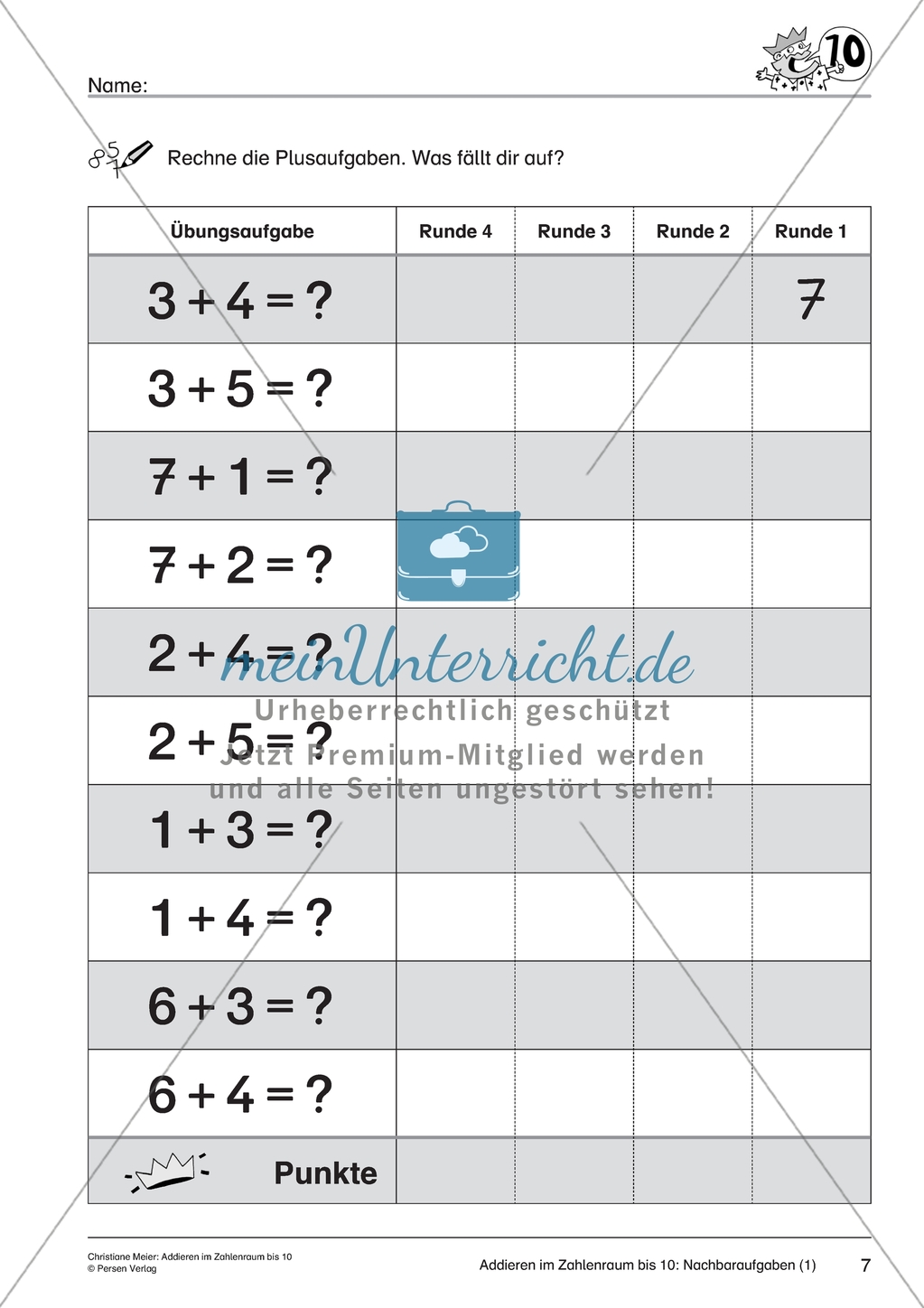 Addieren im Zahlenraum bis 10 - Additionsaufgaben Preview 1