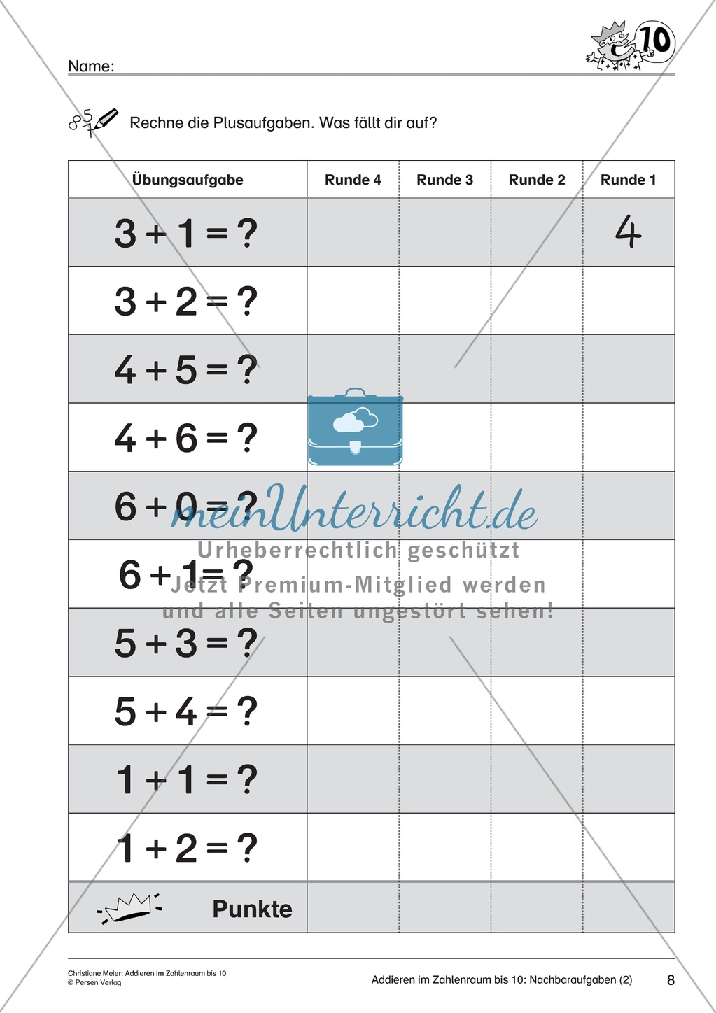 Addieren im Zahlenraum bis 10 - Additionsaufgaben Preview 2