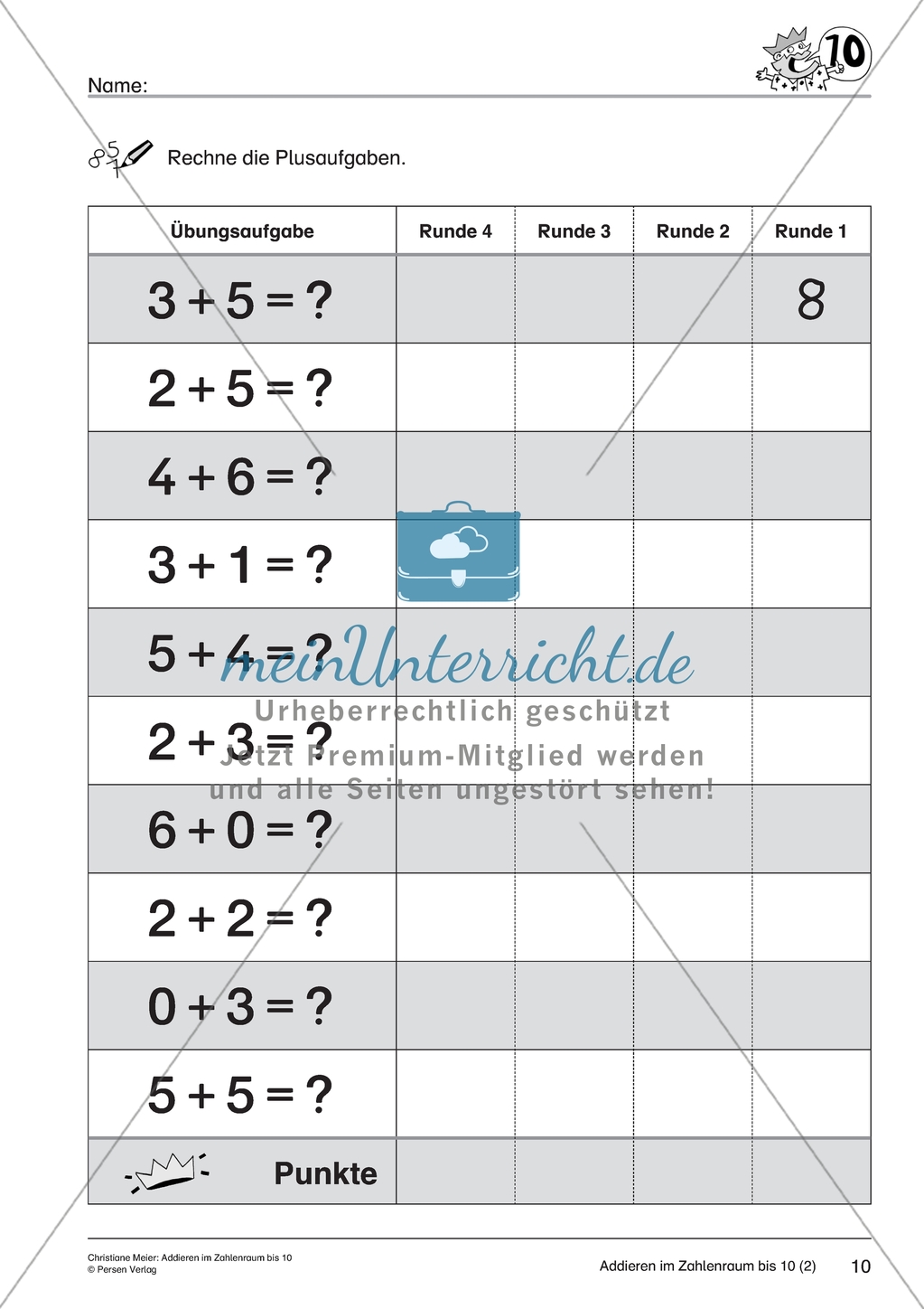 Addieren im Zahlenraum bis 10 - Additionsaufgaben Preview 4