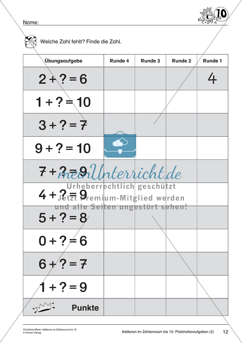 Addieren im Zahlenraum bis 10 - Ergänzungsaufgaben Preview 2