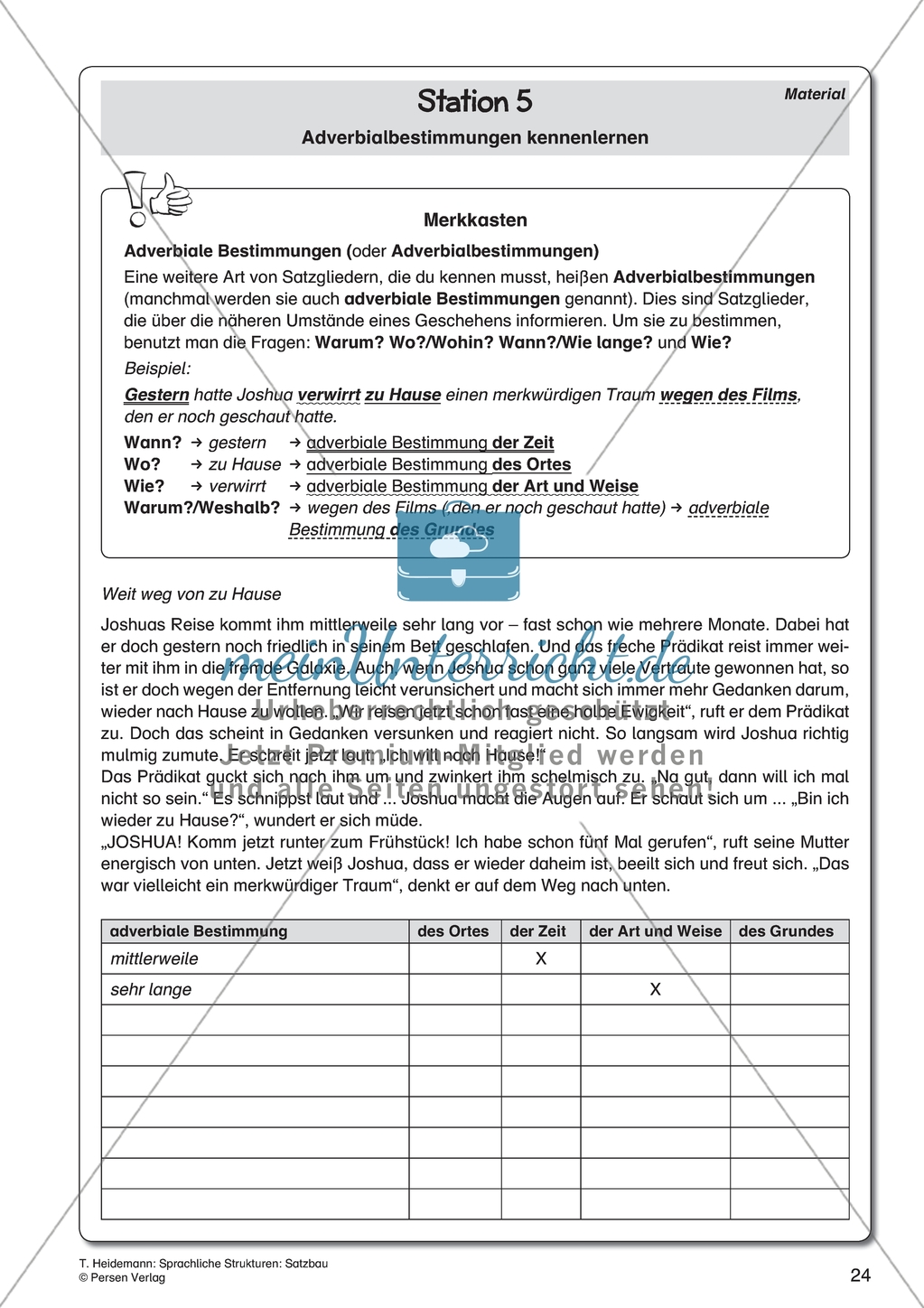 Satzbau - Station 5: Adverbialbestimmungen Preview 2