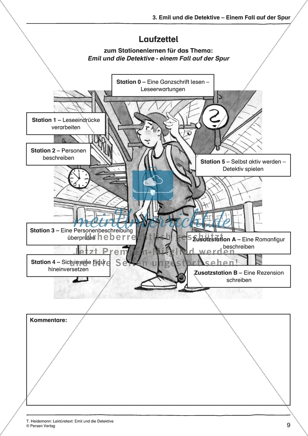 Emil und die Detektive - Stationenarbeit: Laufzettel Preview 1