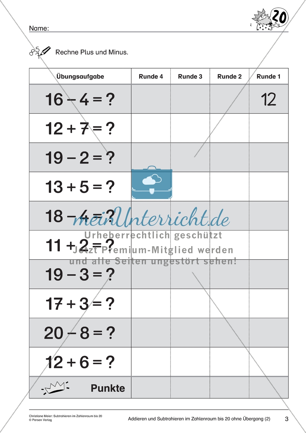 Gemischte Aufgaben im Zahlenraum bis 20 - Additions- und Subtraktionsaufgaben Preview 2