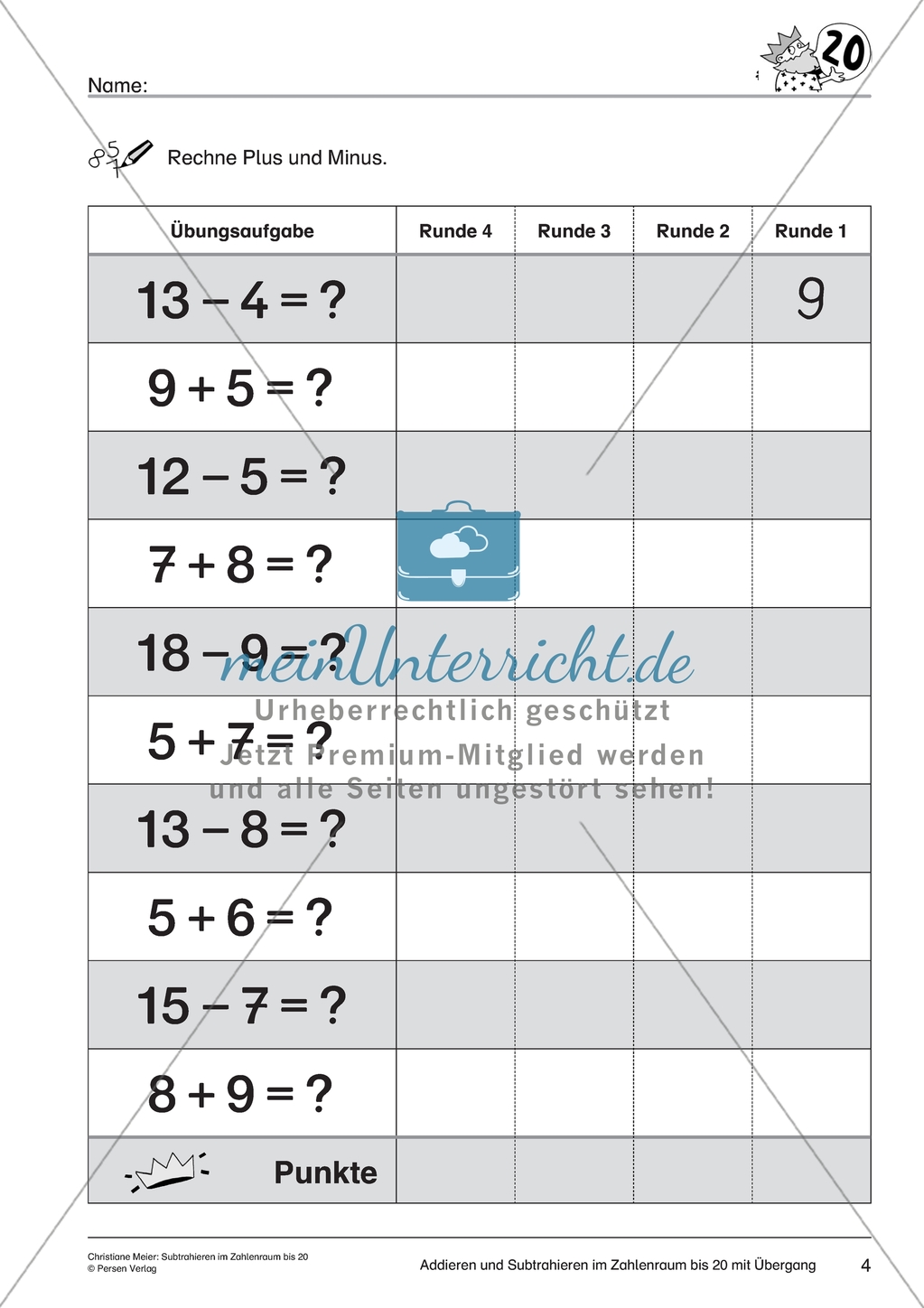 Gemischte Aufgaben im Zahlenraum bis 20 - Additions- und Subtraktionsaufgaben Preview 3