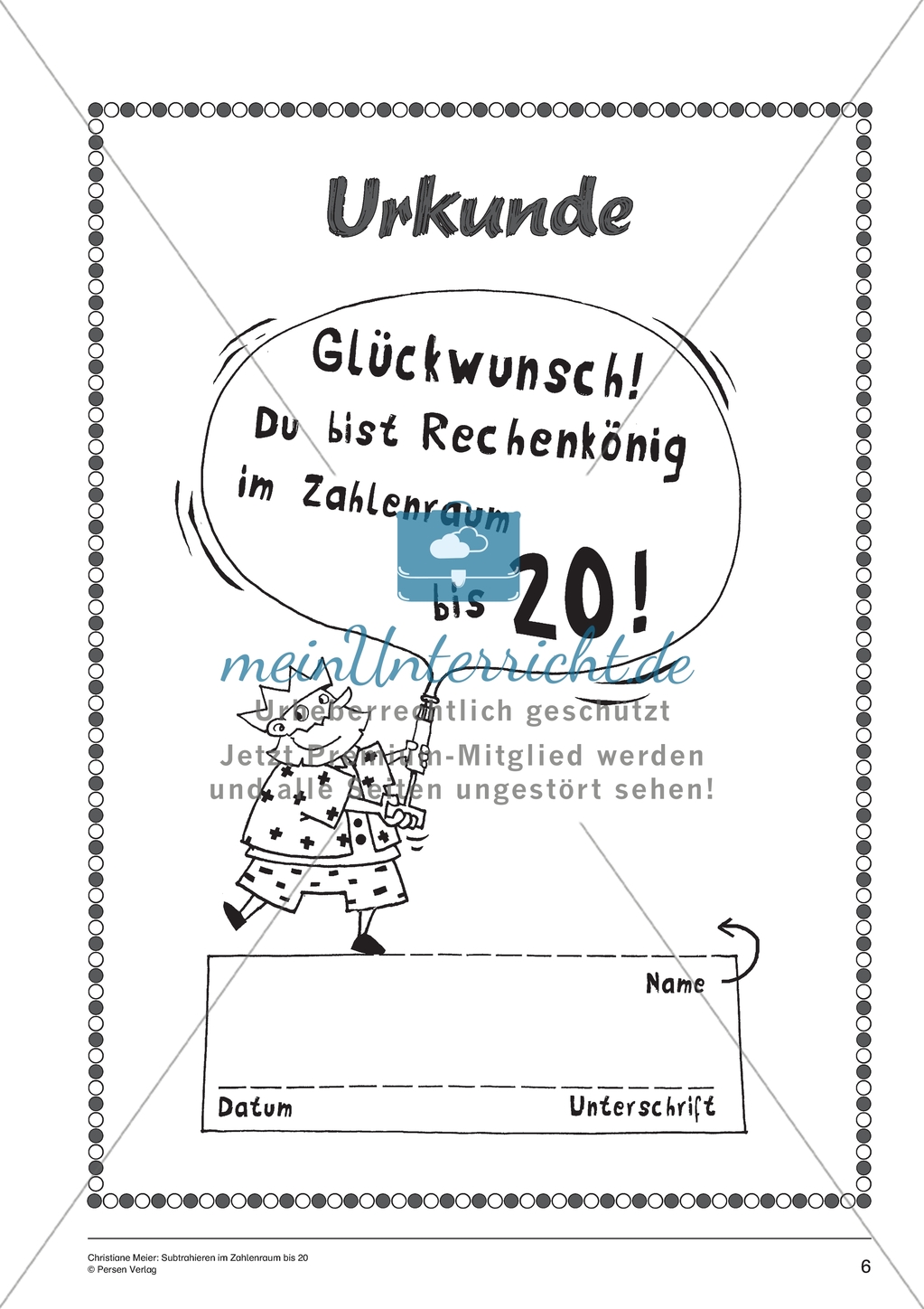 Gemischte Aufgaben im Zahlenraum bis 20 - Urkunde des Rechenkönigs Preview 1