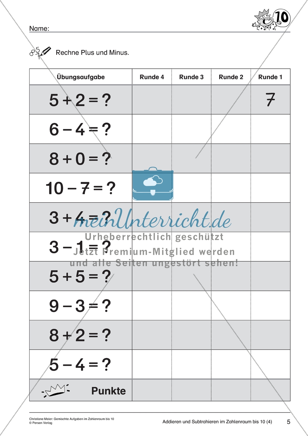 Gemischte Aufgaben im Zahlenraum bis 10 - Additions- und Subtraktionsaufgaben Preview 4
