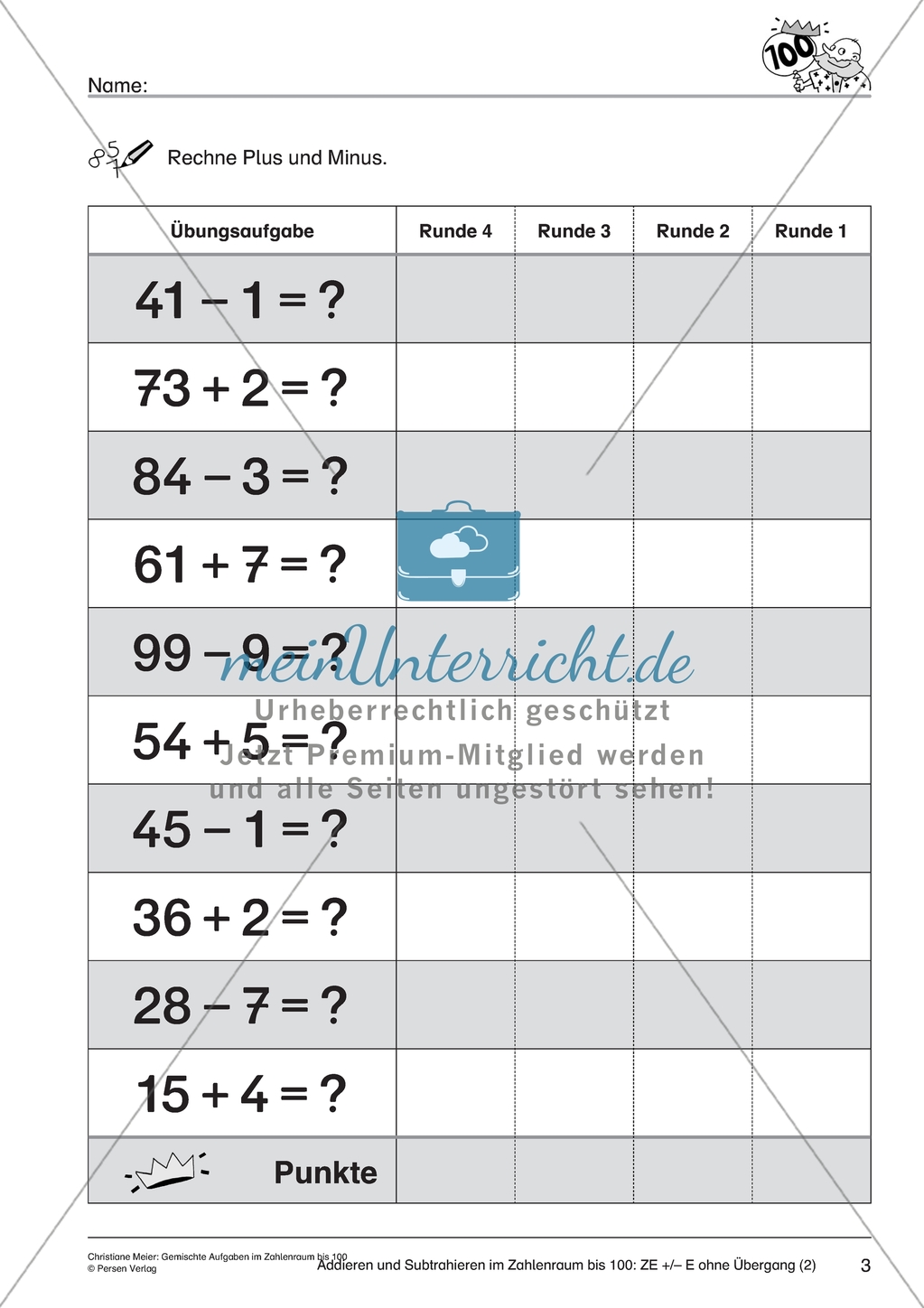 Gemischte Aufgaben im Zahlenraum bis 100 - Additions- und Subtraktionsaufgaben Preview 2
