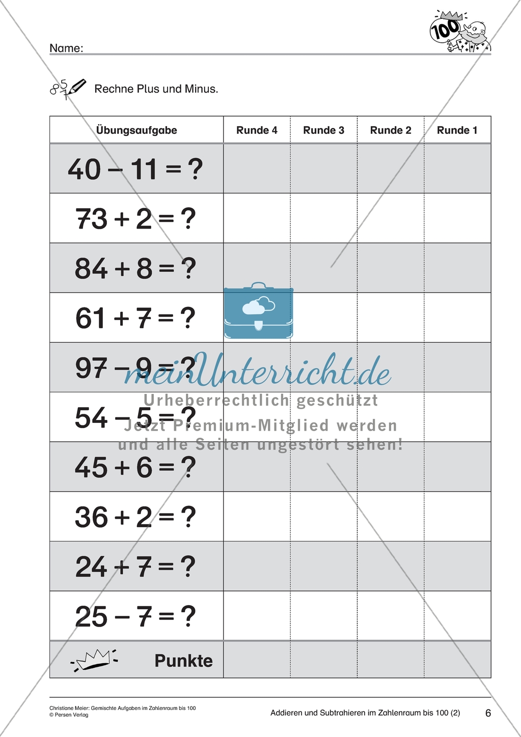 Gemischte Aufgaben im Zahlenraum bis 100 - Additions- und Subtraktionsaufgaben Preview 5