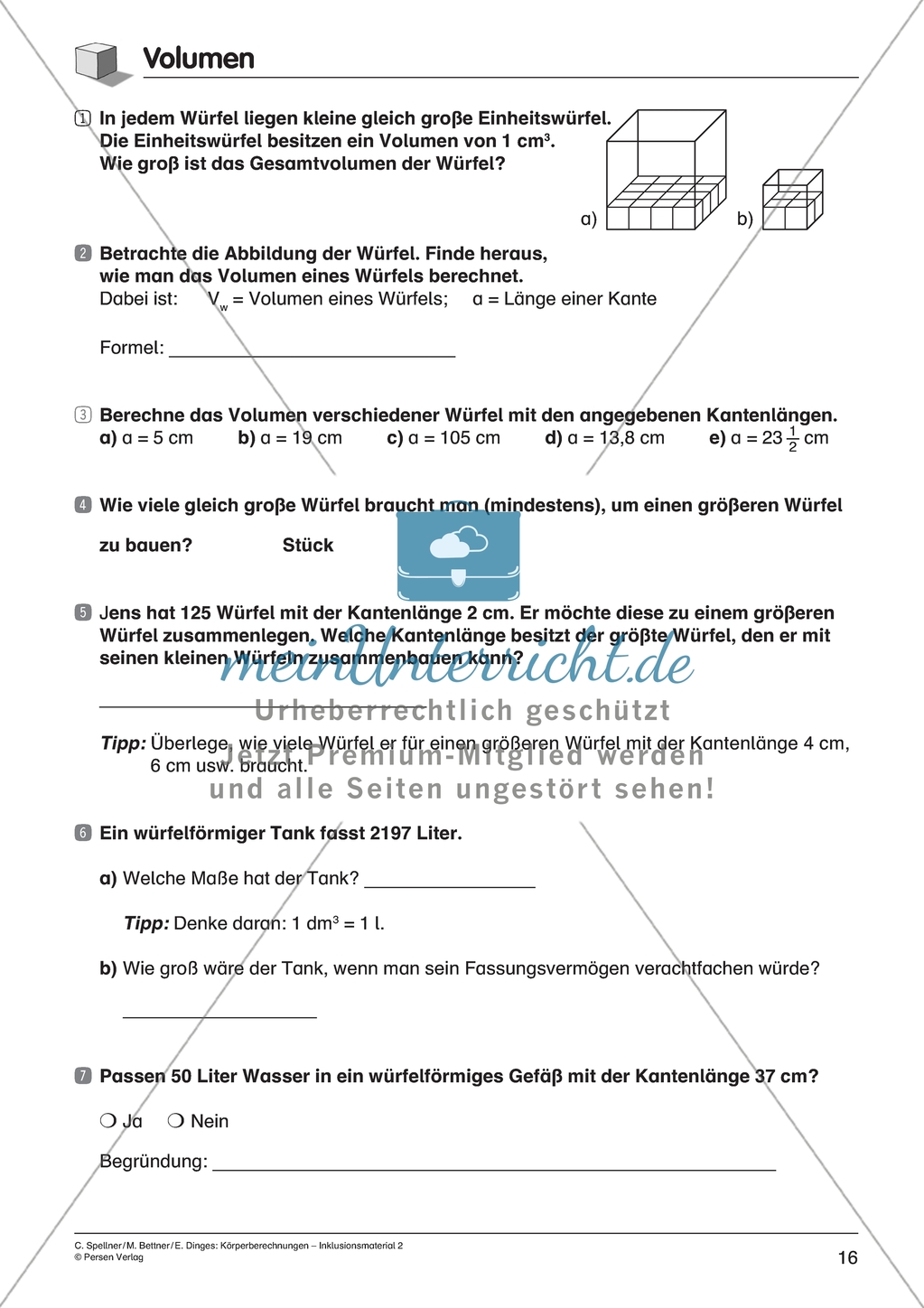 Körperberechnung - Volumen des Würfels Preview 2