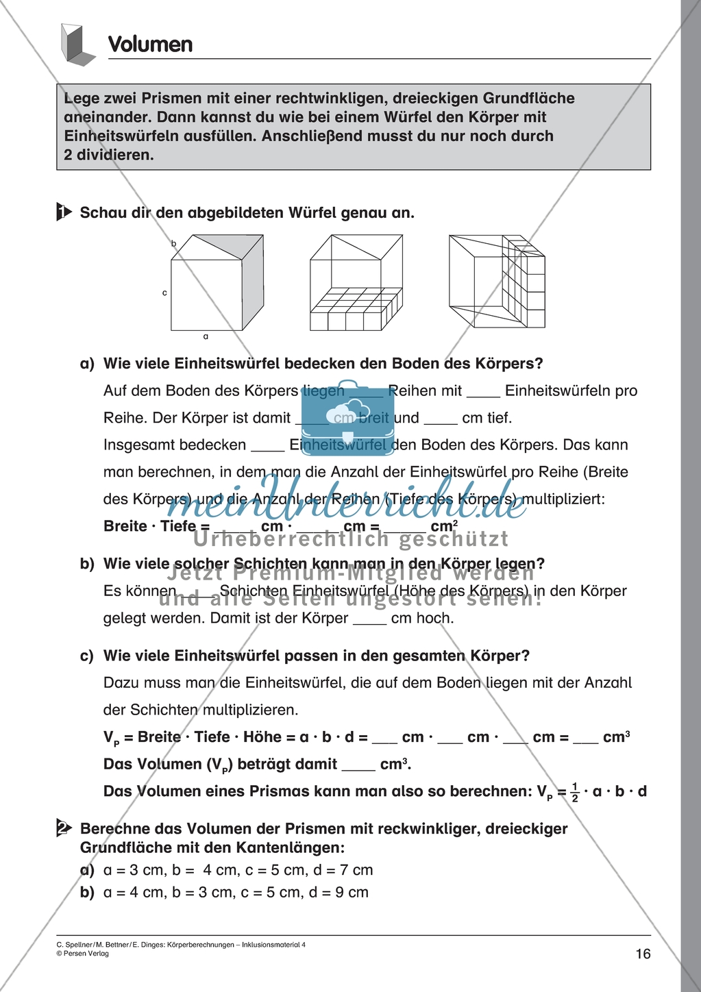 Körperberechnung - Volumen eines Prismas Preview 1