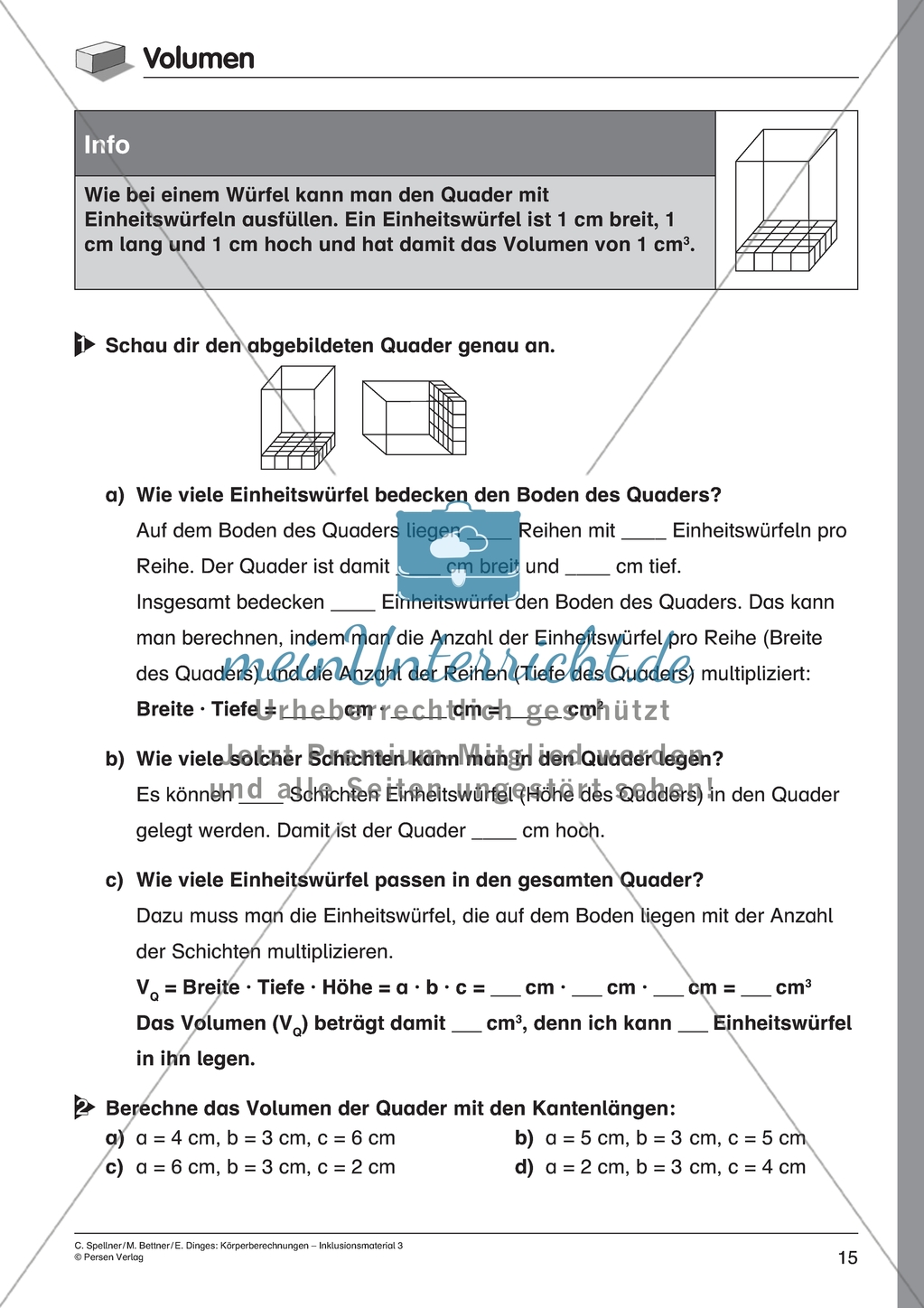 Körperberechnung - Volumen eines Quaders Preview 1