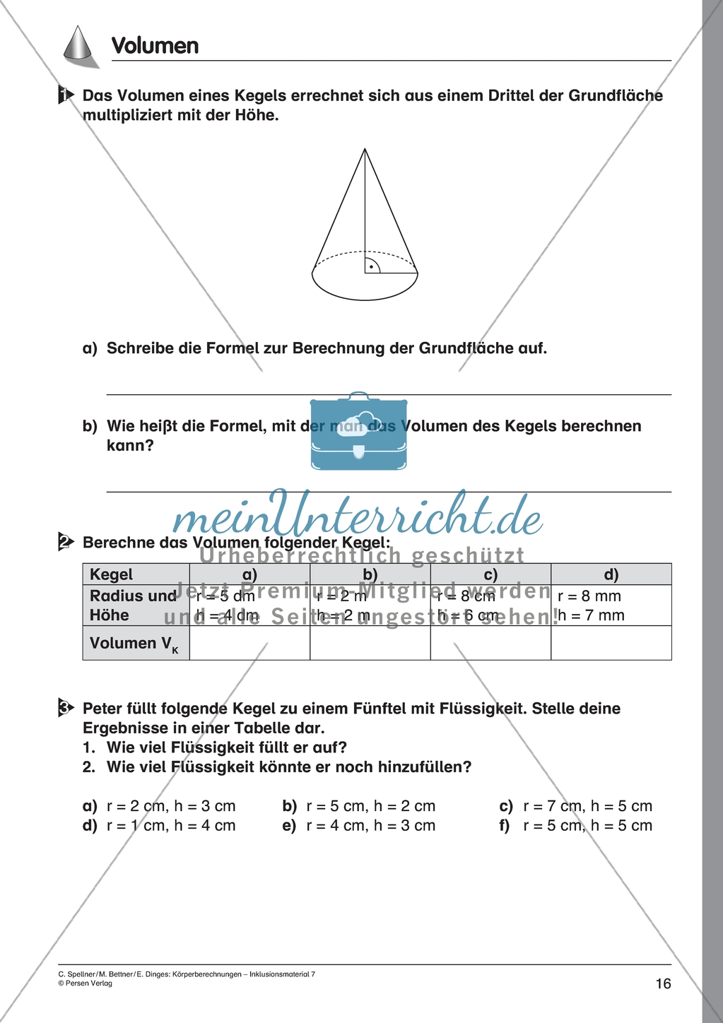 Körperberechnung - Volumen des Kegels Preview 1