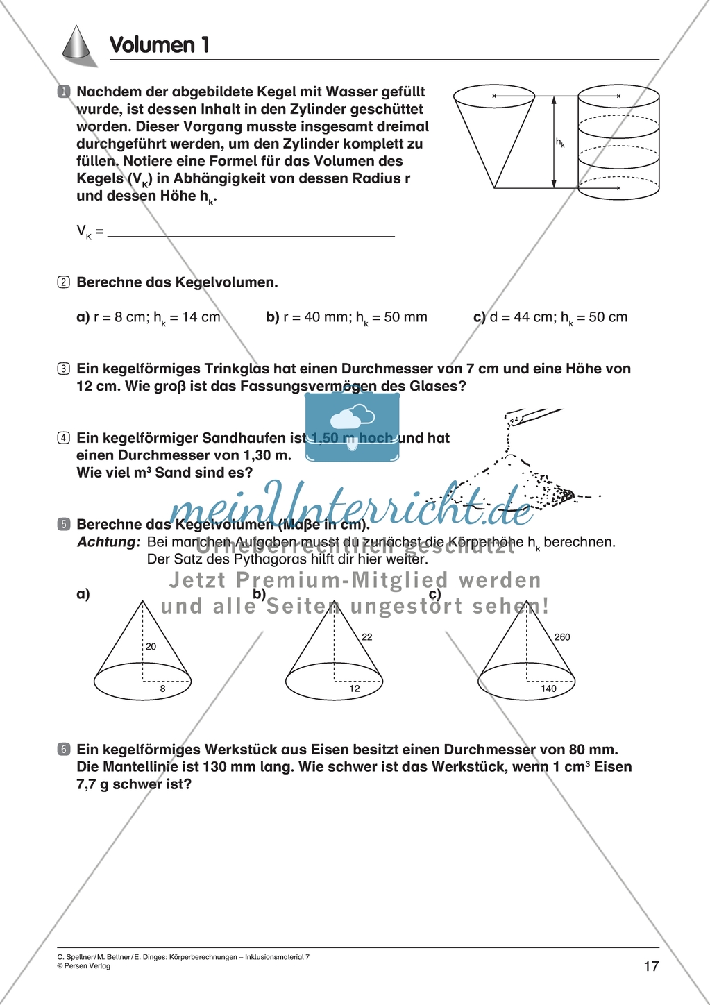Körperberechnung - Volumen des Kegels Preview 2