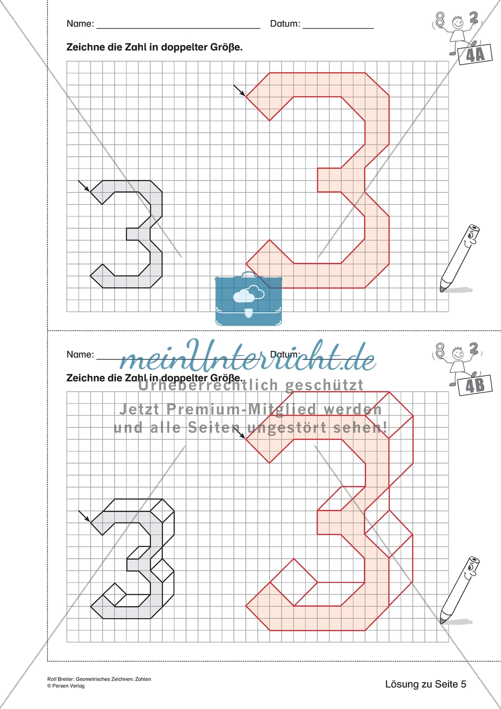 Geometrisches Zeichnen - Verdoppelung der Größe vorgegebener Zahlen bis 5 Preview 10