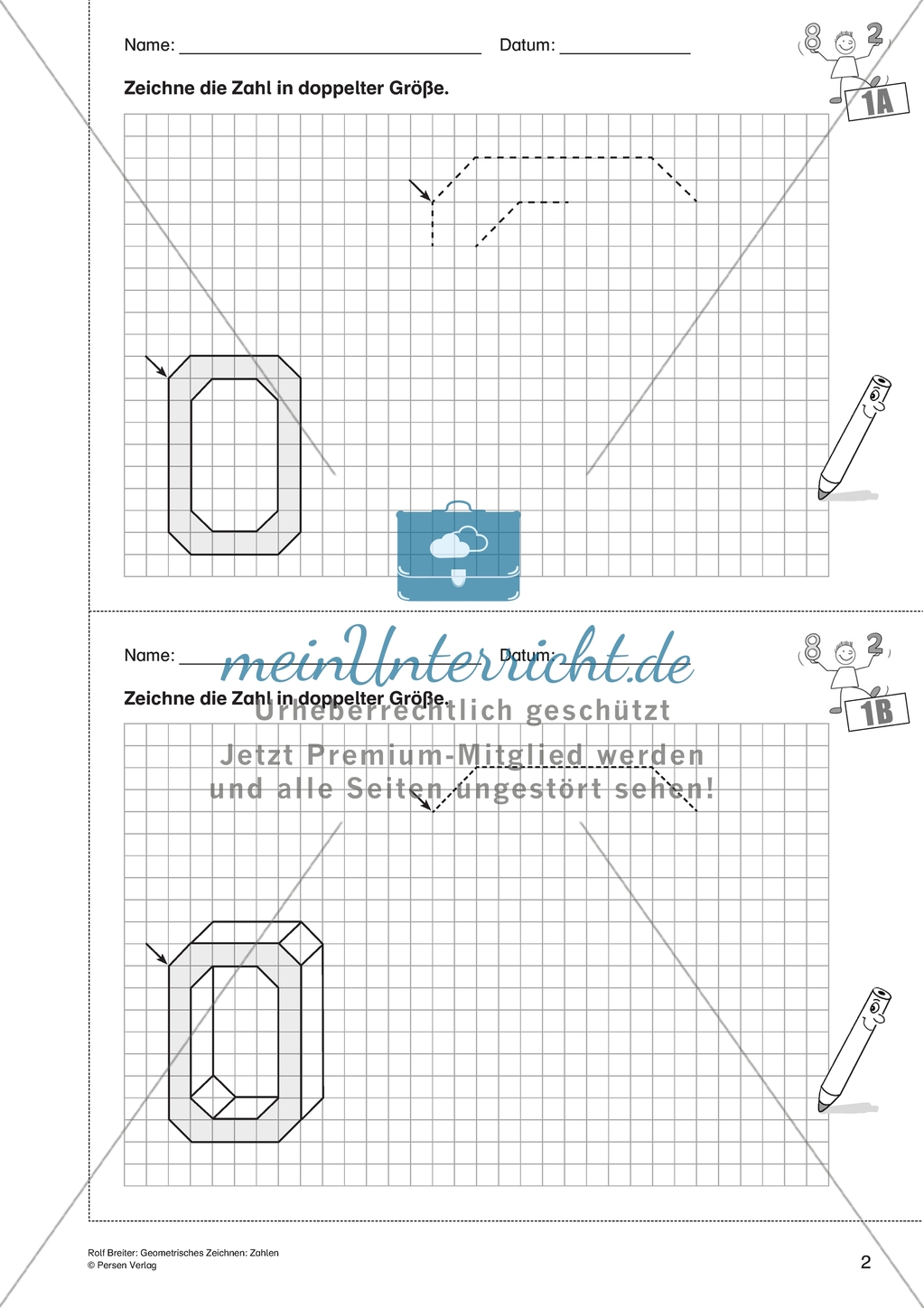 Geometrisches Zeichnen - Verdoppelung der Größe vorgegebener Zahlen bis 5 Preview 1
