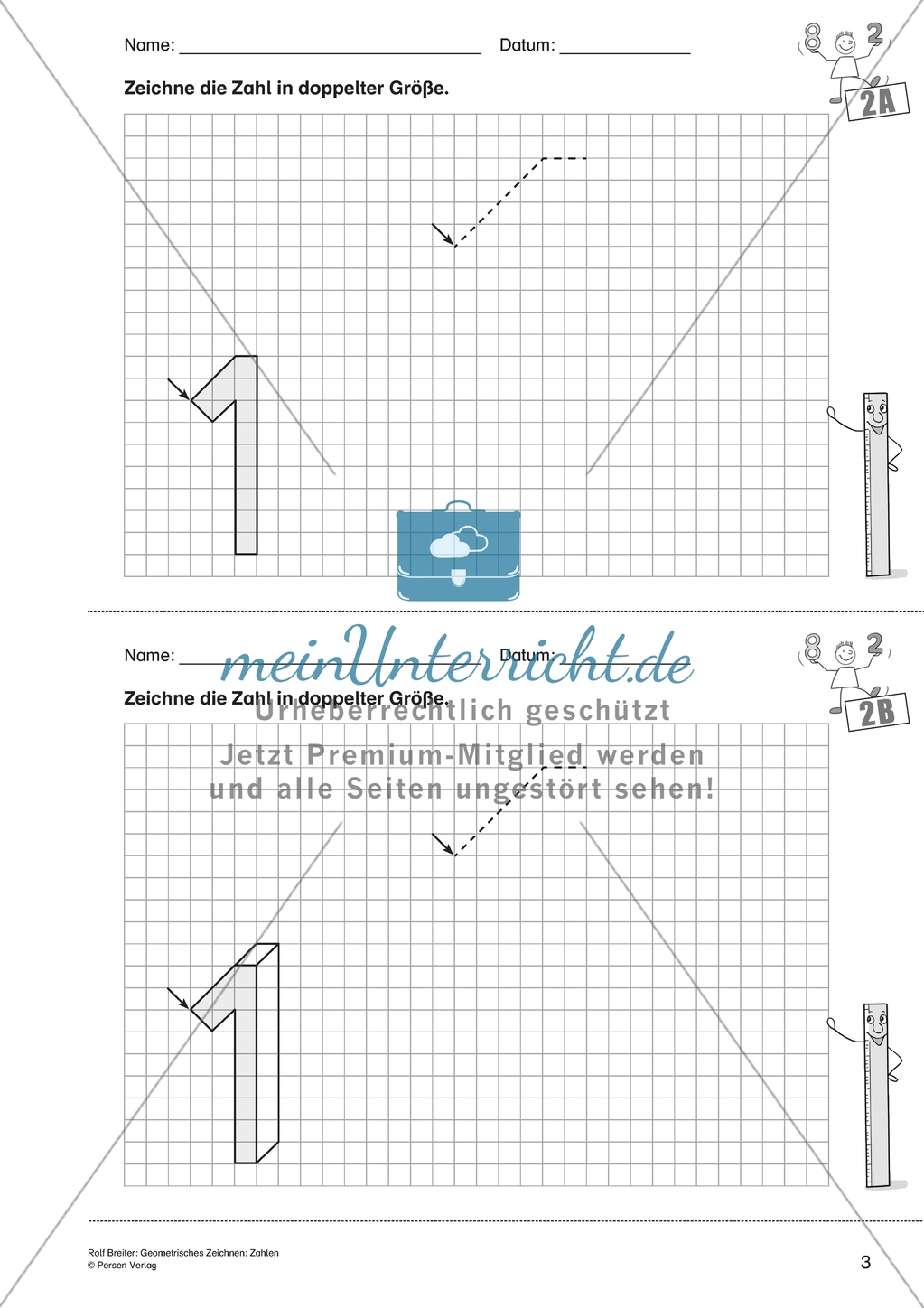 Geometrisches Zeichnen - Verdoppelung der Größe vorgegebener Zahlen bis 5 Preview 2
