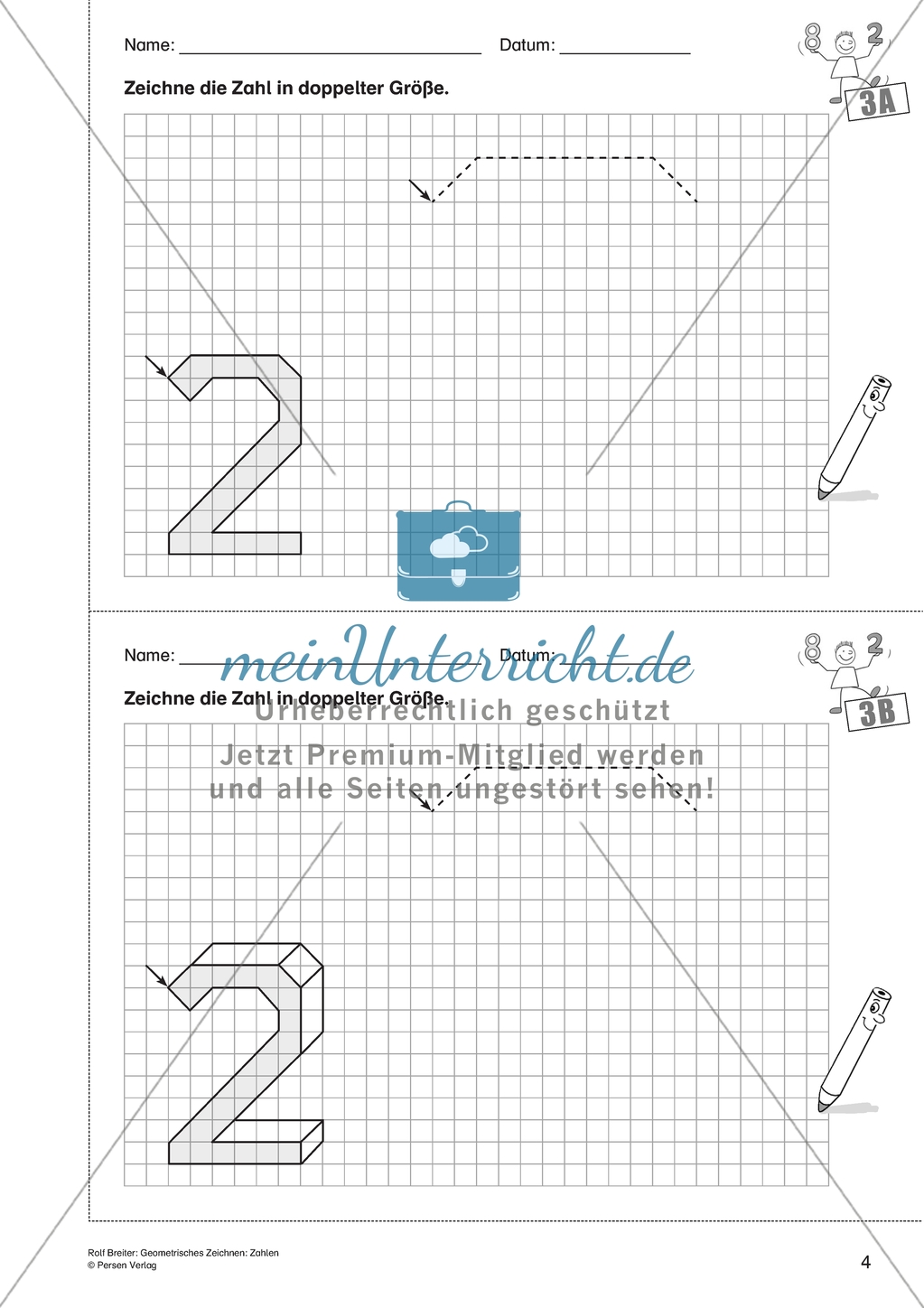 Geometrisches Zeichnen - Verdoppelung der Größe vorgegebener Zahlen bis 5 Preview 3