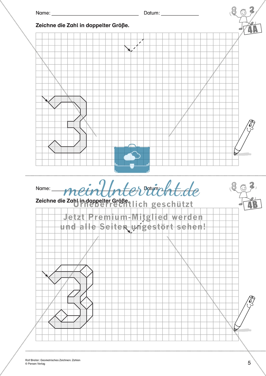 Geometrisches Zeichnen - Verdoppelung der Größe vorgegebener Zahlen bis 5 Preview 4