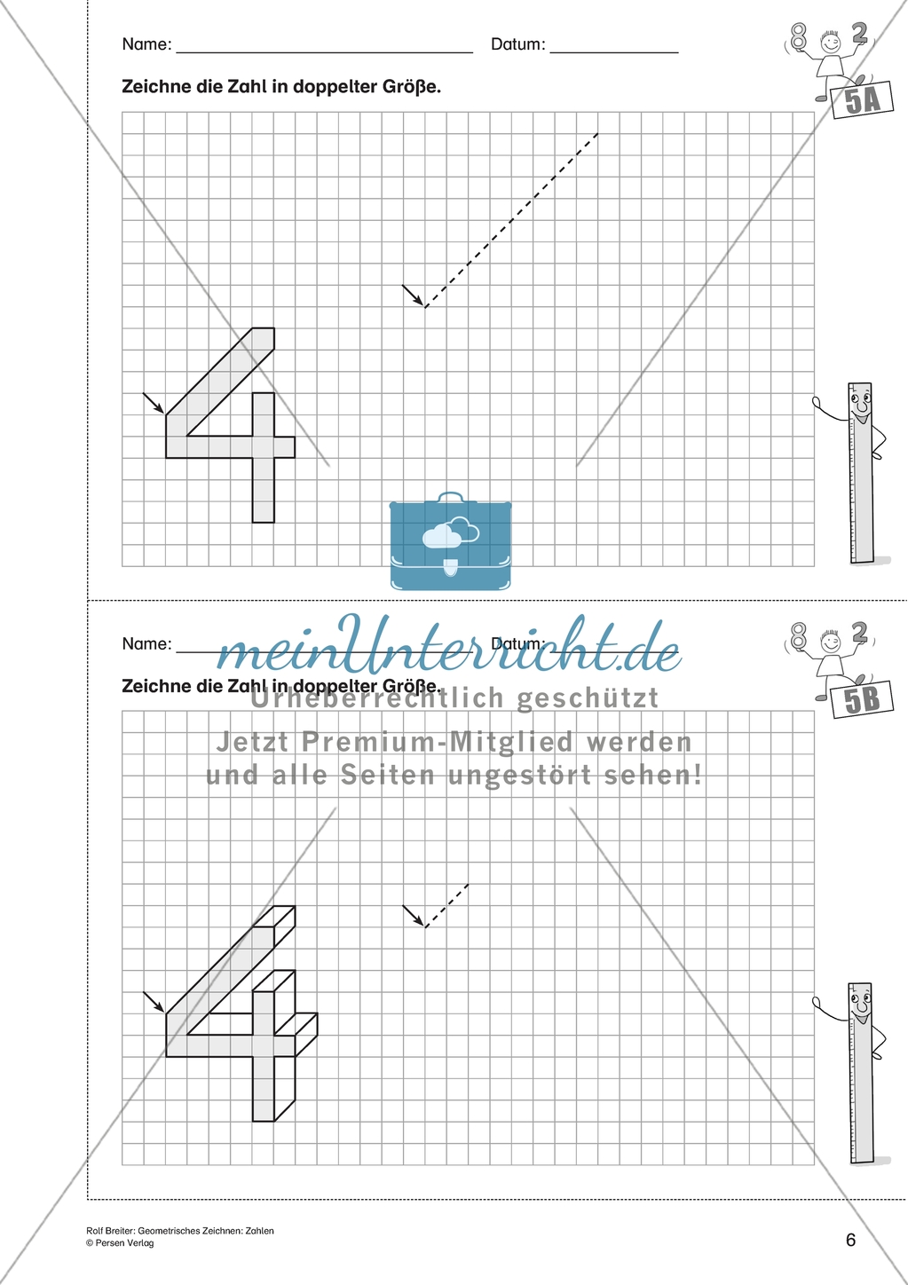 Geometrisches Zeichnen - Verdoppelung der Größe vorgegebener Zahlen bis 5 Preview 5