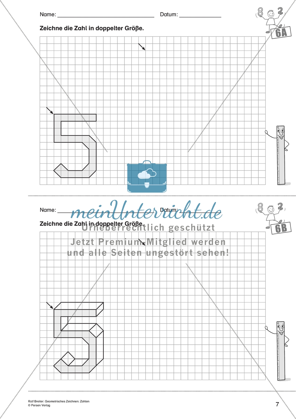 Geometrisches Zeichnen - Verdoppelung der Größe vorgegebener Zahlen bis 5 Preview 6