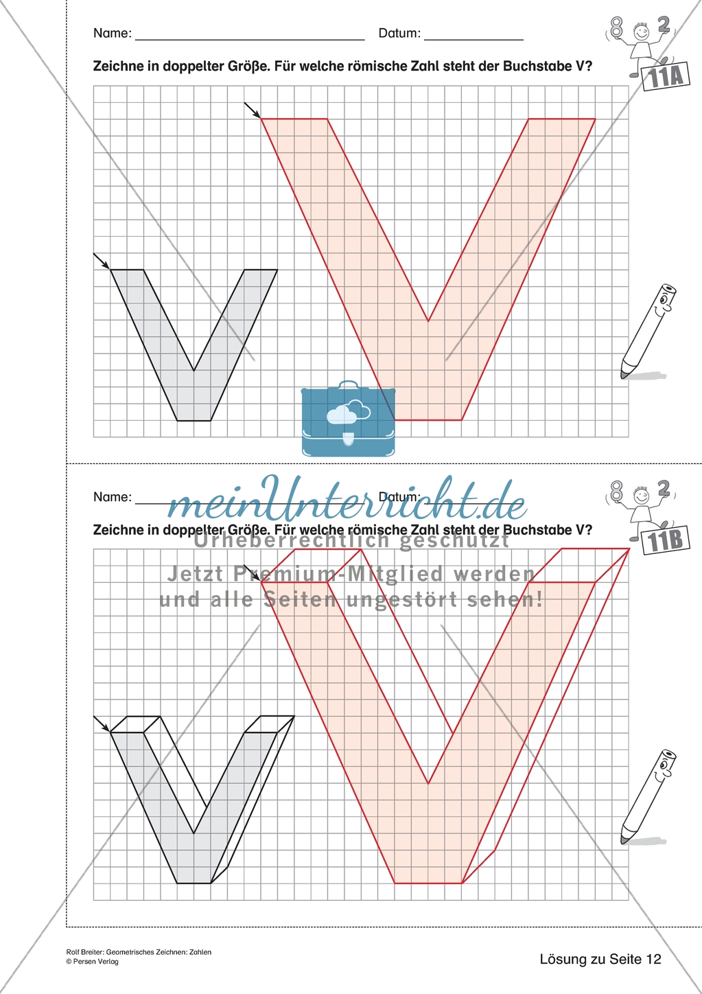 Geometrisches Zeichnen - Verdoppelung der Größe vorgegebener Zahlen bis 10 Preview 10
