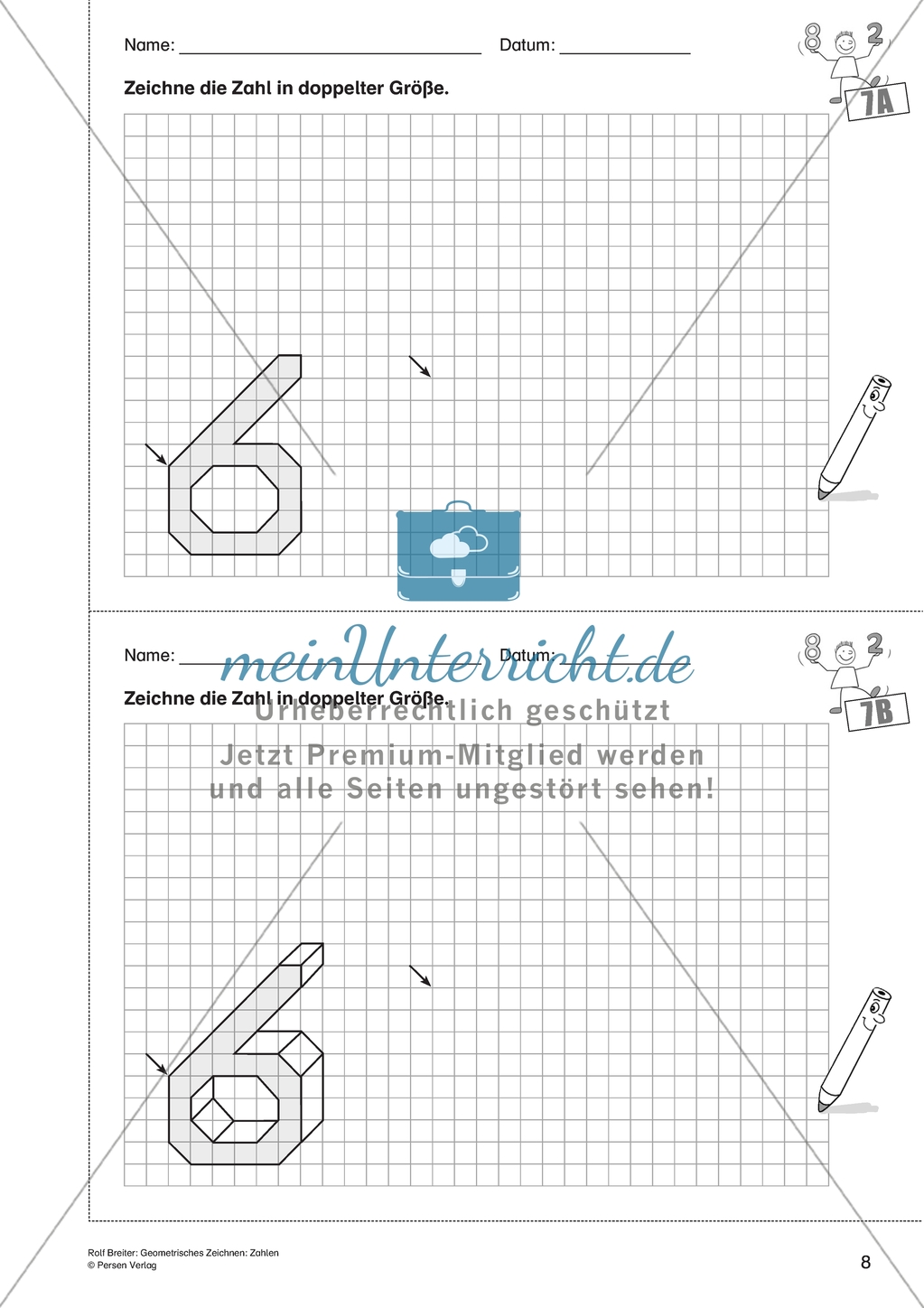 Geometrisches Zeichnen - Verdoppelung der Größe vorgegebener Zahlen bis 10 Preview 1
