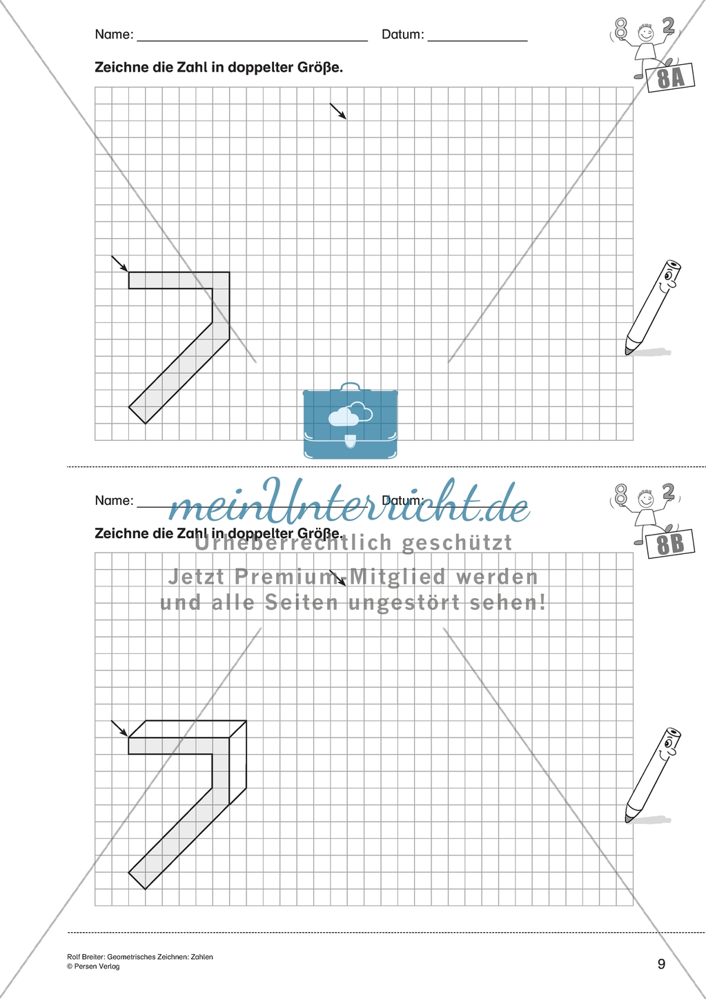 Geometrisches Zeichnen - Verdoppelung der Größe vorgegebener Zahlen bis 10 Preview 2