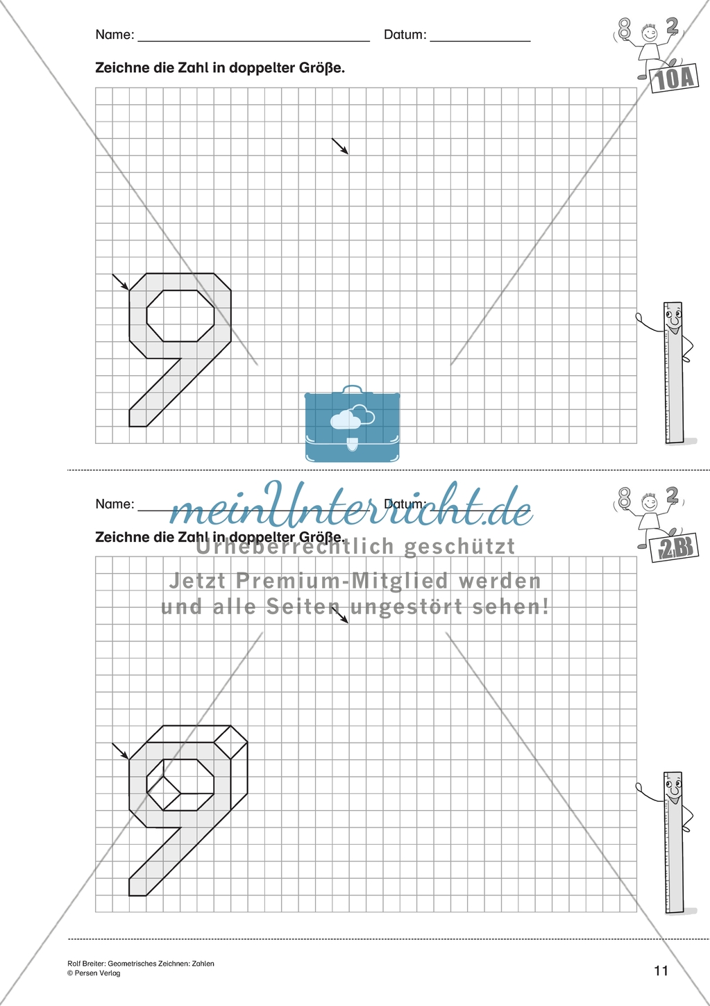 Geometrisches Zeichnen - Verdoppelung der Größe vorgegebener Zahlen bis 10 Preview 4