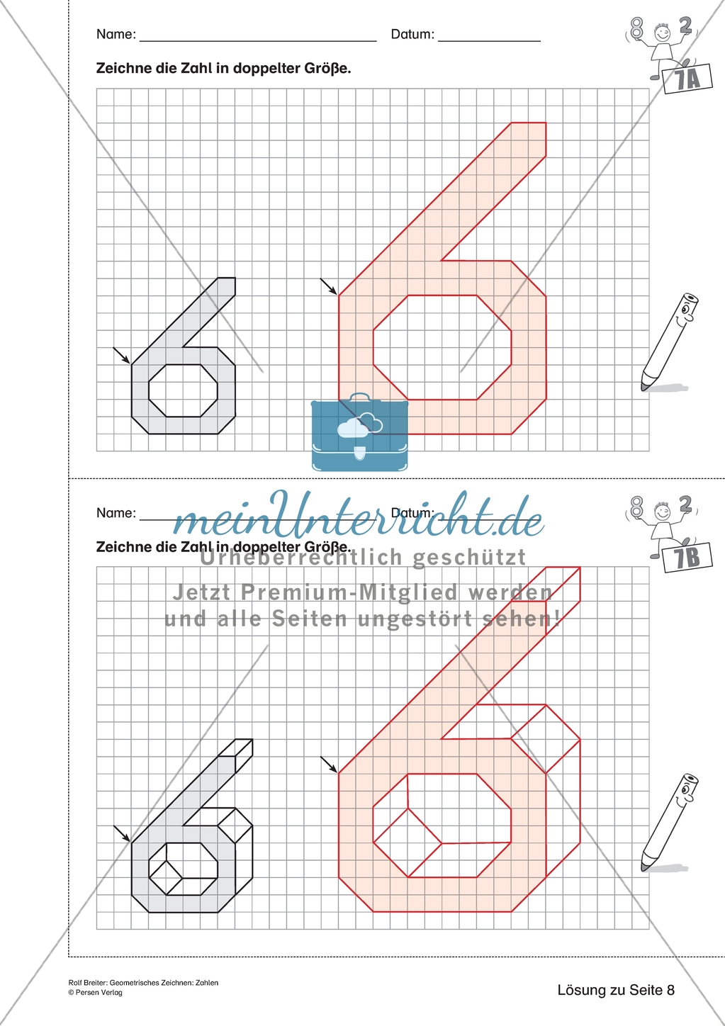 Geometrisches Zeichnen - Verdoppelung der Größe vorgegebener Zahlen bis 10 Preview 6