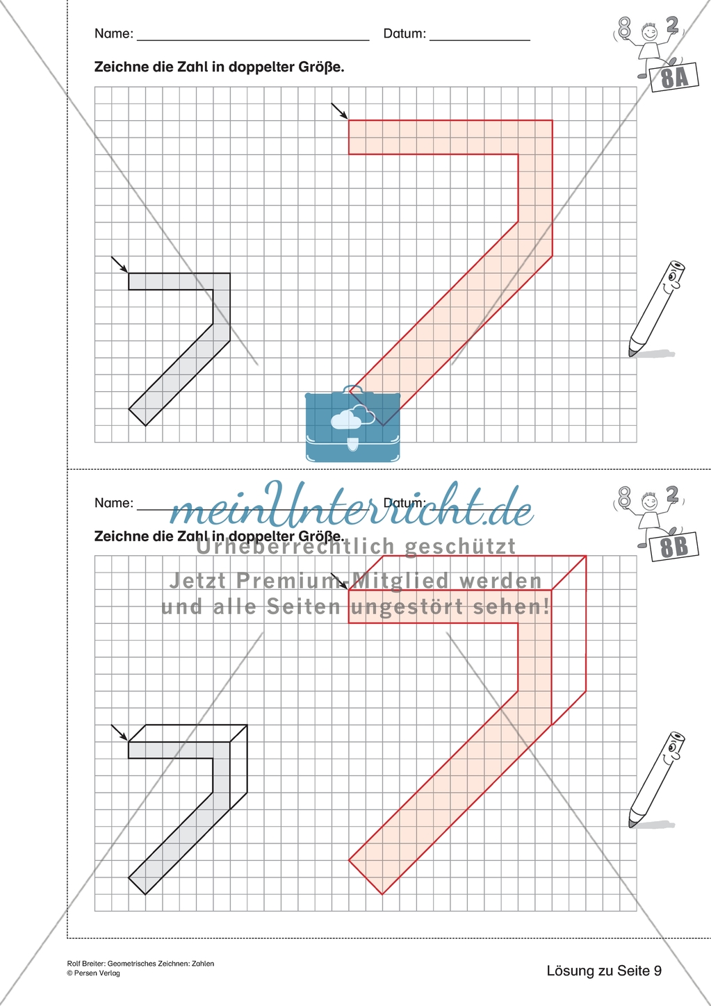 Geometrisches Zeichnen - Verdoppelung der Größe vorgegebener Zahlen bis 10 Preview 7