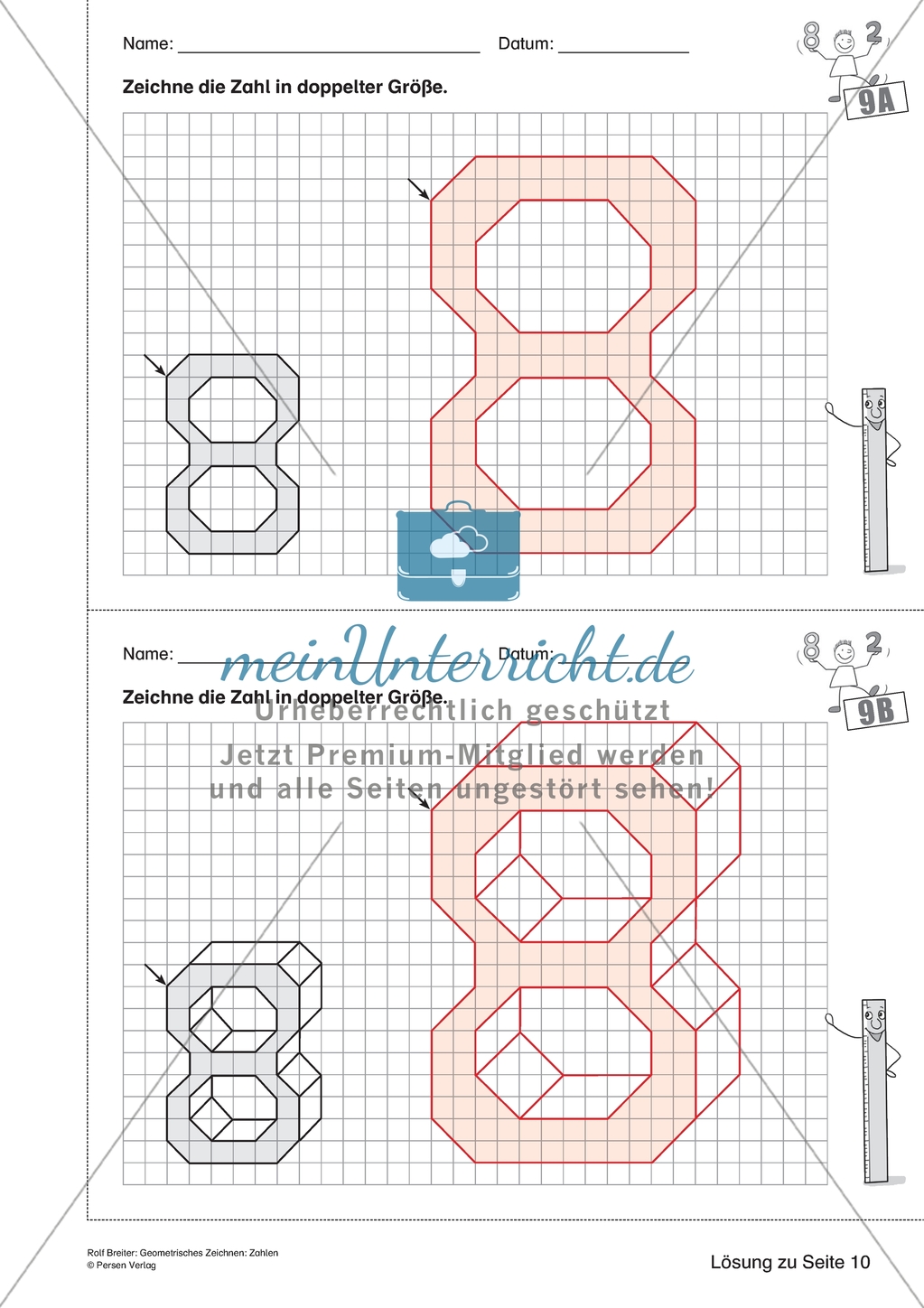 Geometrisches Zeichnen - Verdoppelung der Größe vorgegebener Zahlen bis 10 Preview 8
