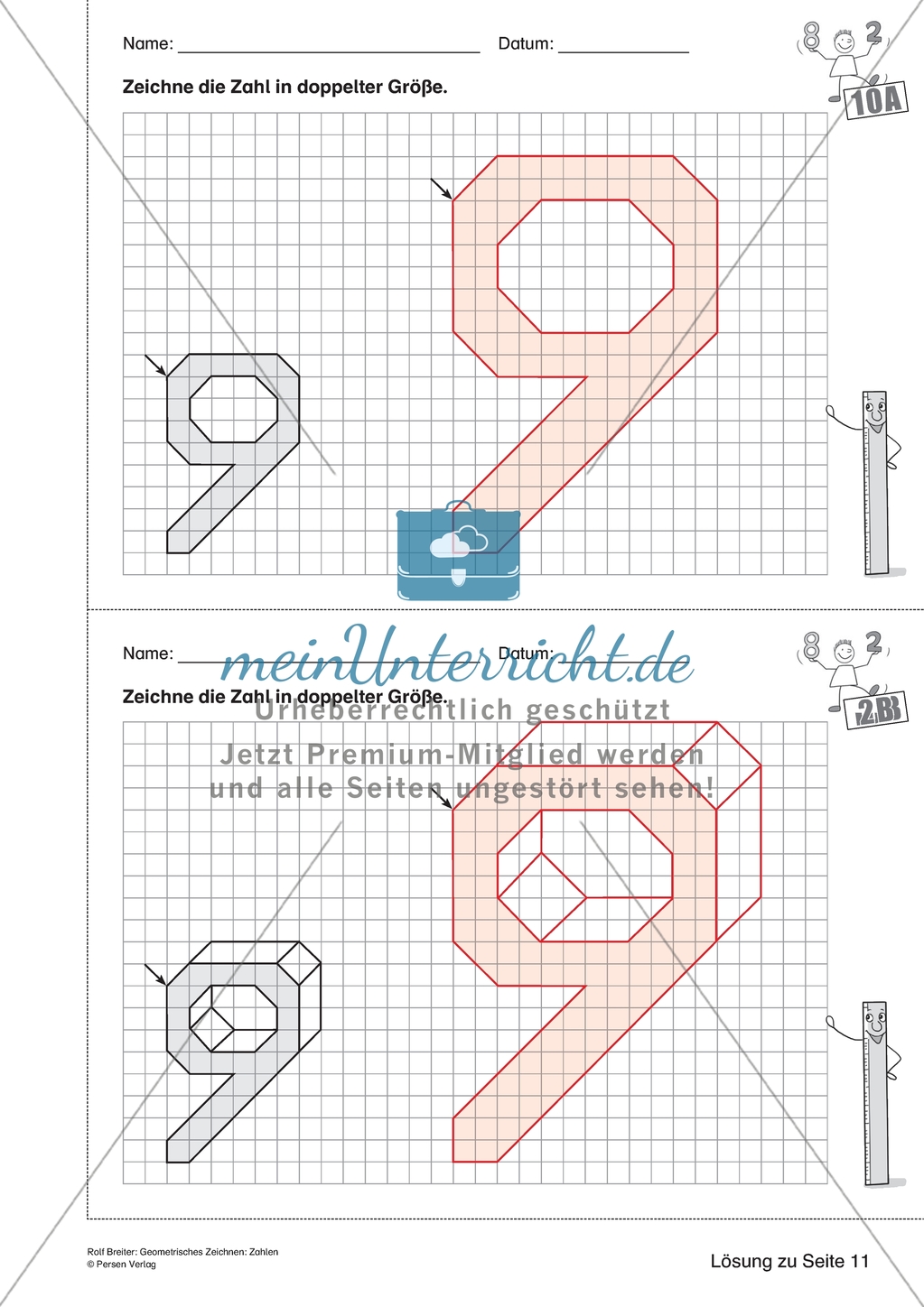 Geometrisches Zeichnen - Verdoppelung der Größe vorgegebener Zahlen bis 10 Preview 9