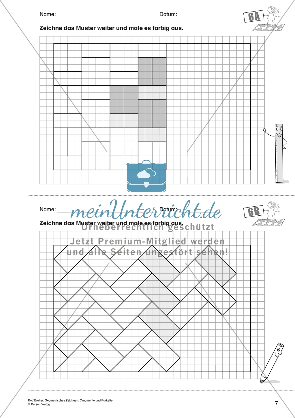 Geometrisches Zeichnen - Weiterzeichnen von Parketten Preview 2