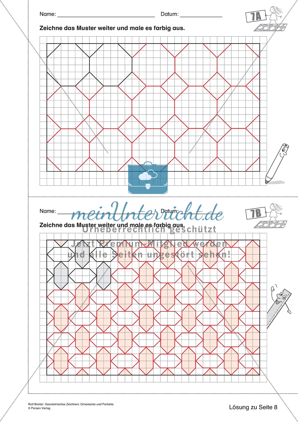 Geometrisches Zeichnen - Weiterzeichnen von Parketten Preview 8