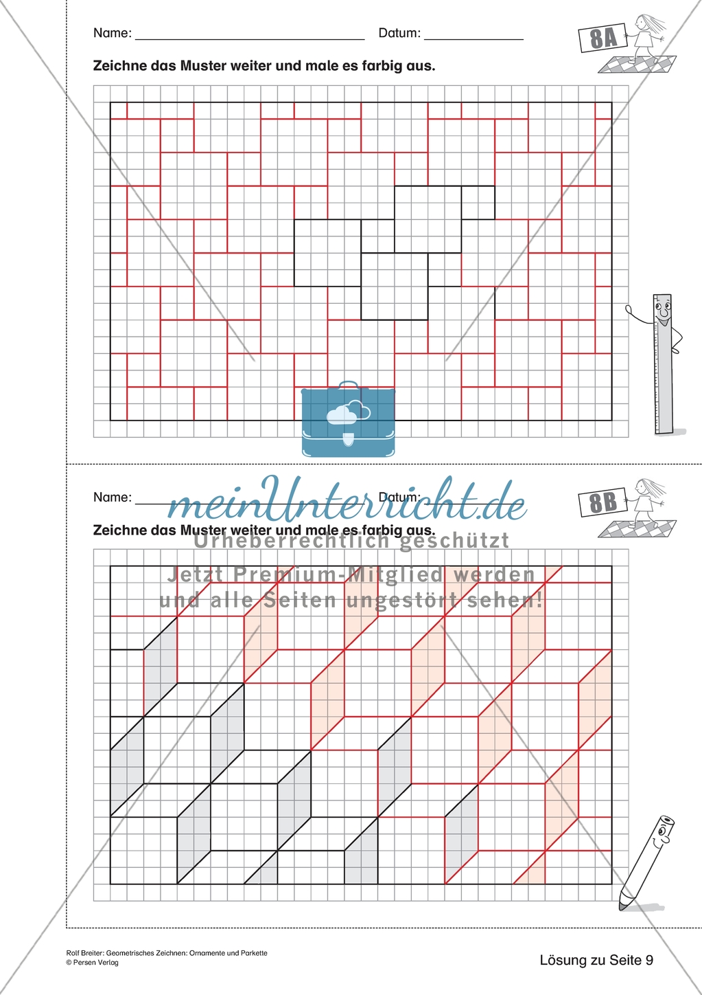 Geometrisches Zeichnen - Weiterzeichnen von Parketten Preview 9