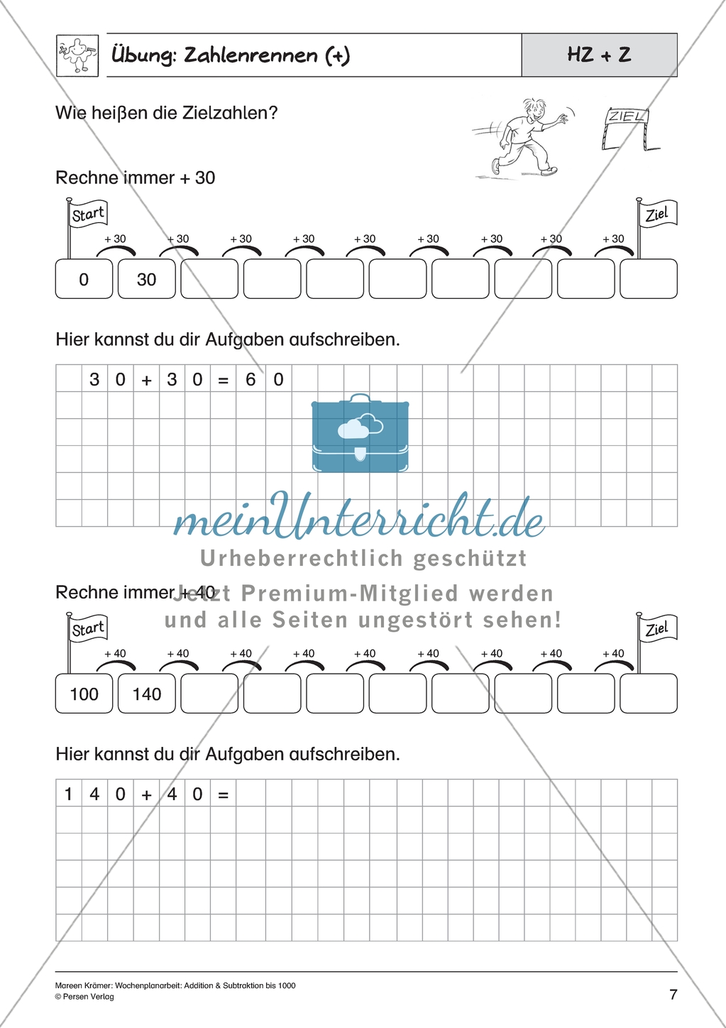 Addition bis Tausend - Zahlenrennen zur Übung der Addition von Zehnern Preview 3