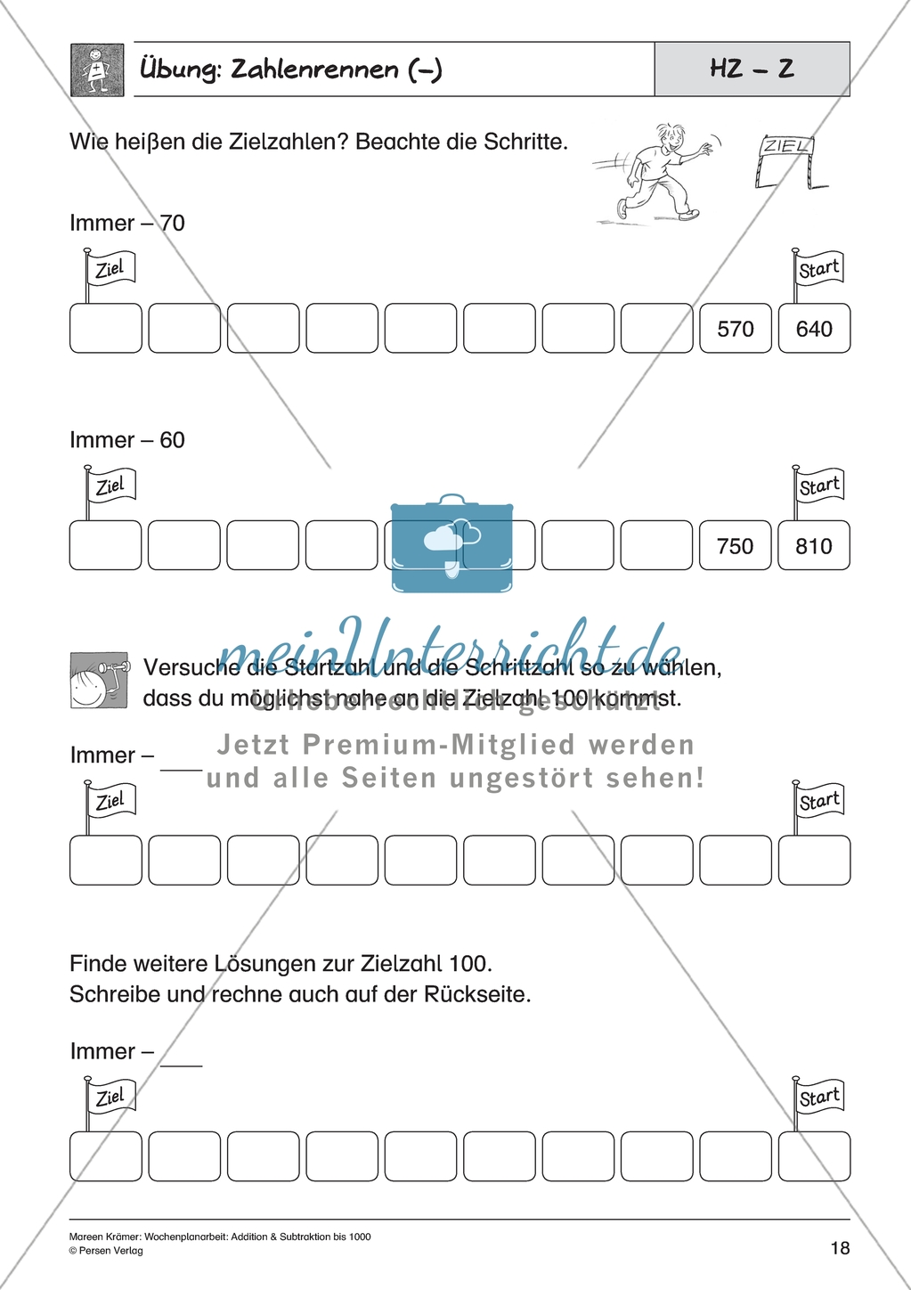 Subtraktion bis Tausend - Zahlenrennen zur Subtraktion von Zehnern Preview 2
