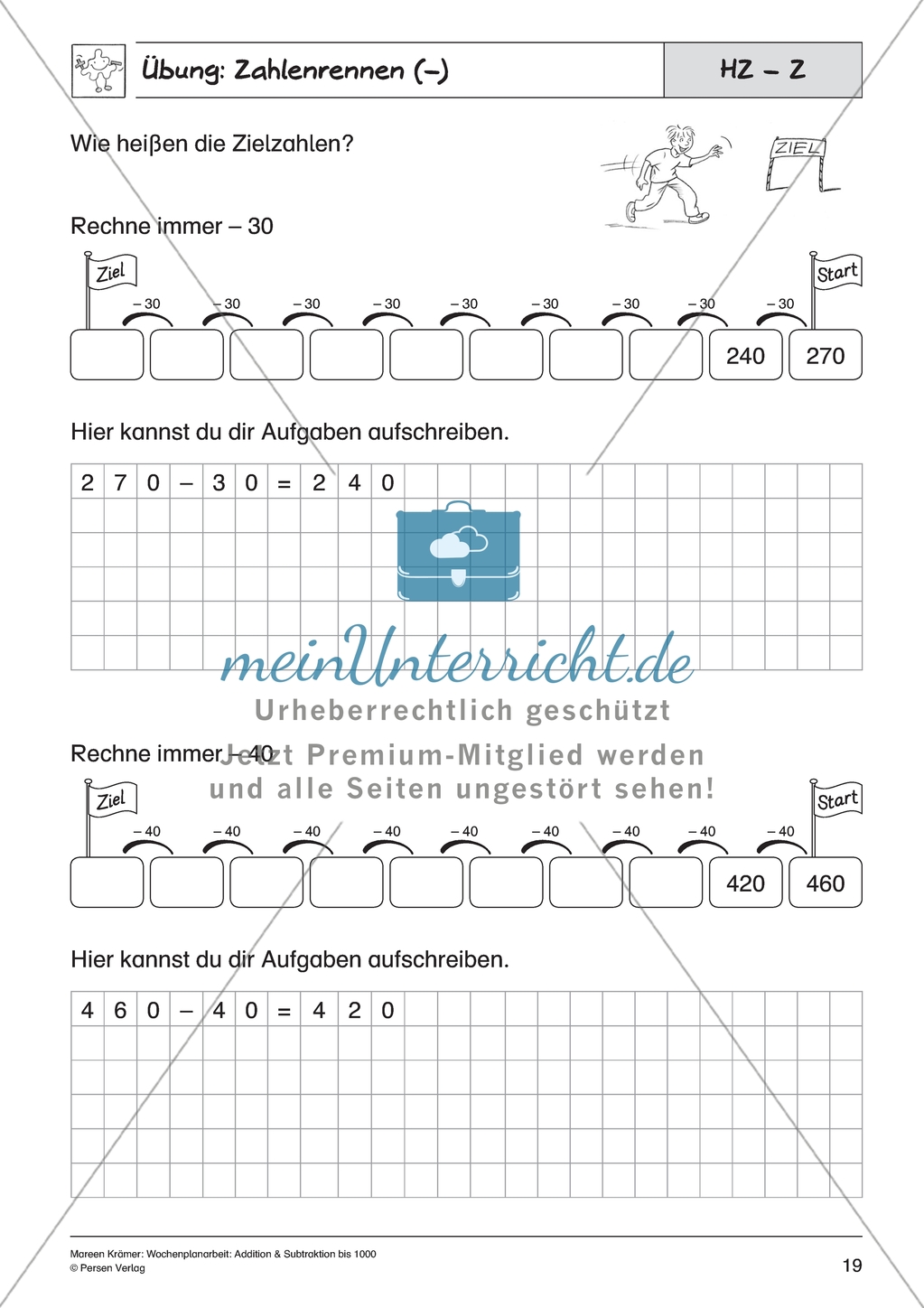 Subtraktion bis Tausend - Zahlenrennen zur Subtraktion von Zehnern Preview 3