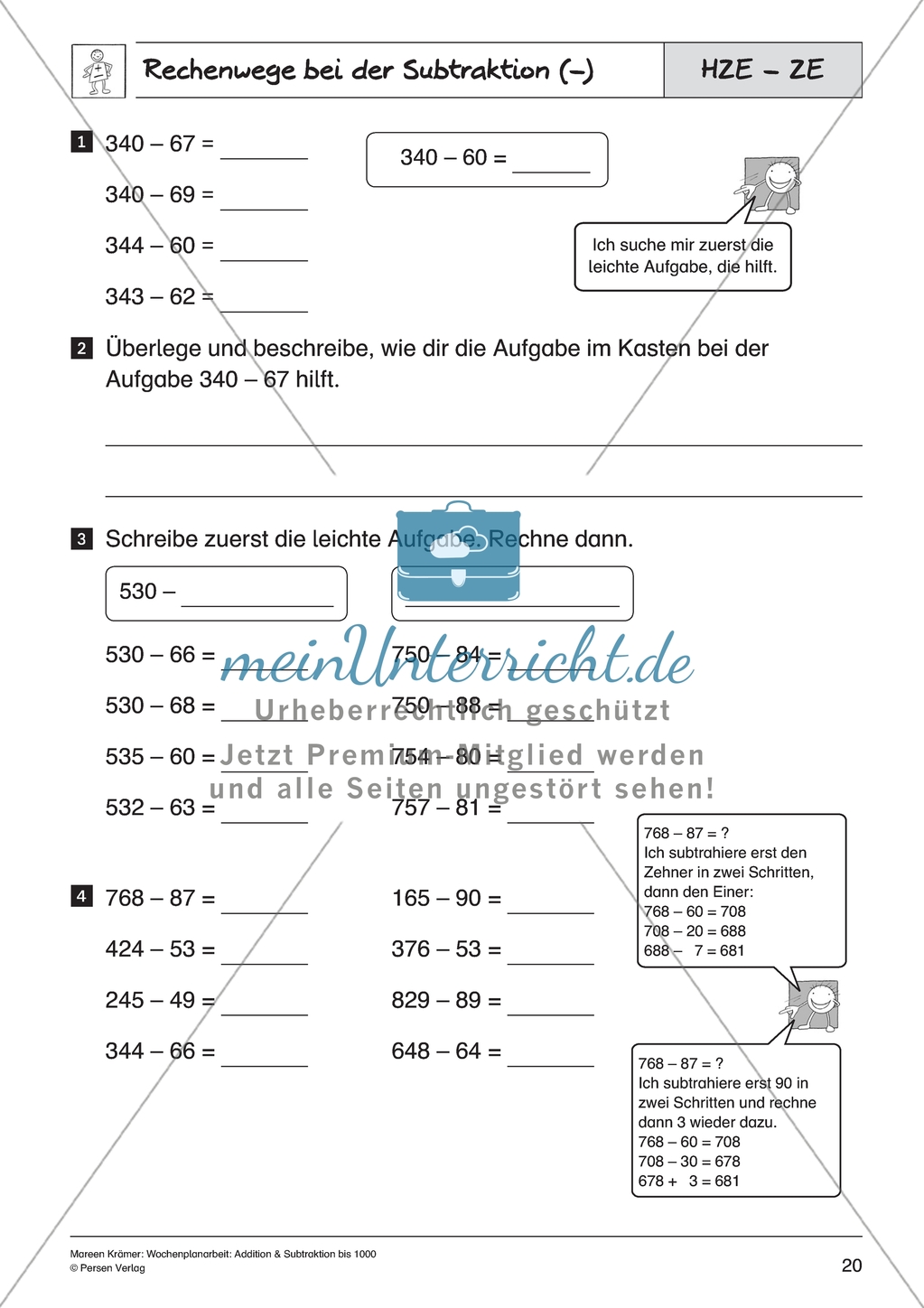 Subtraktion bis Tausend - Rechenwege bei der Subtraktion von Zehnern und Einern Preview 1