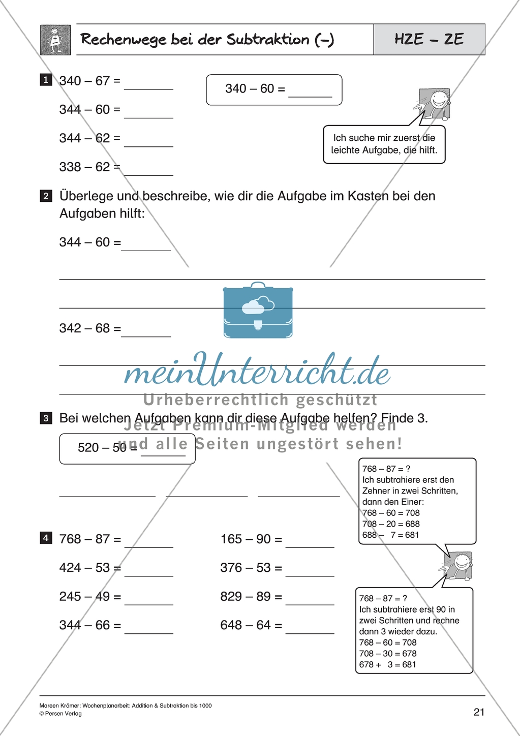 Subtraktion bis Tausend - Rechenwege bei der Subtraktion von Zehnern und Einern Preview 2