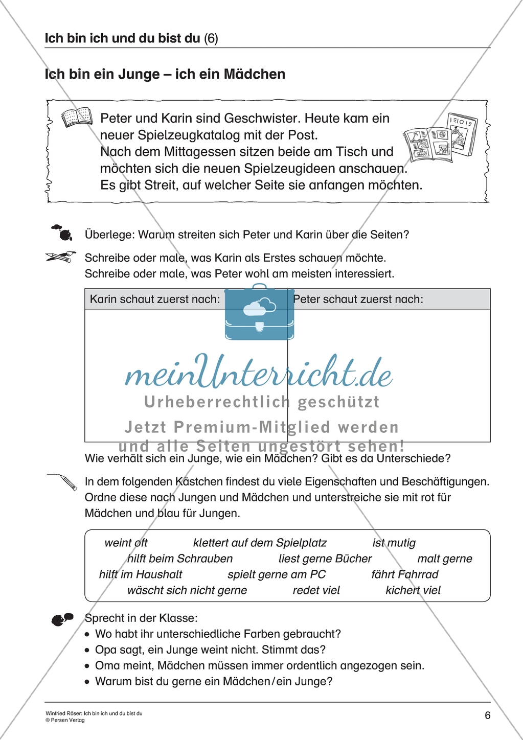 Ich bin ein Junge - ich ein Mädchen: Typische Eigenschaften und Vorlieben von Mädchen und Jungen untersuchen Preview 1