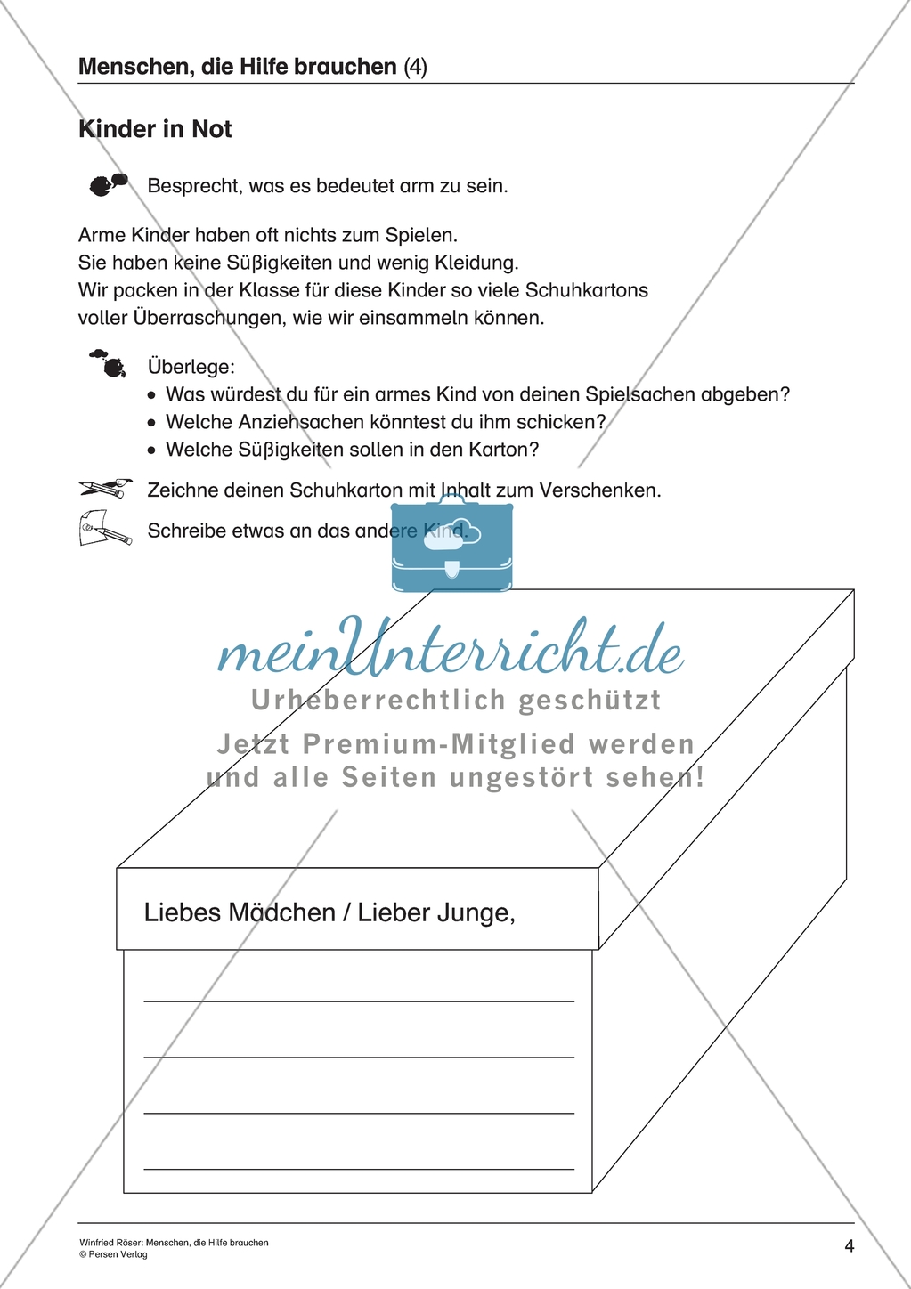 Menschen, die Hilfe brauchen - Einen fiktiven Schuhkarton mit Spielsachen und Kleidung für Kinder in Not befüllen Preview 1