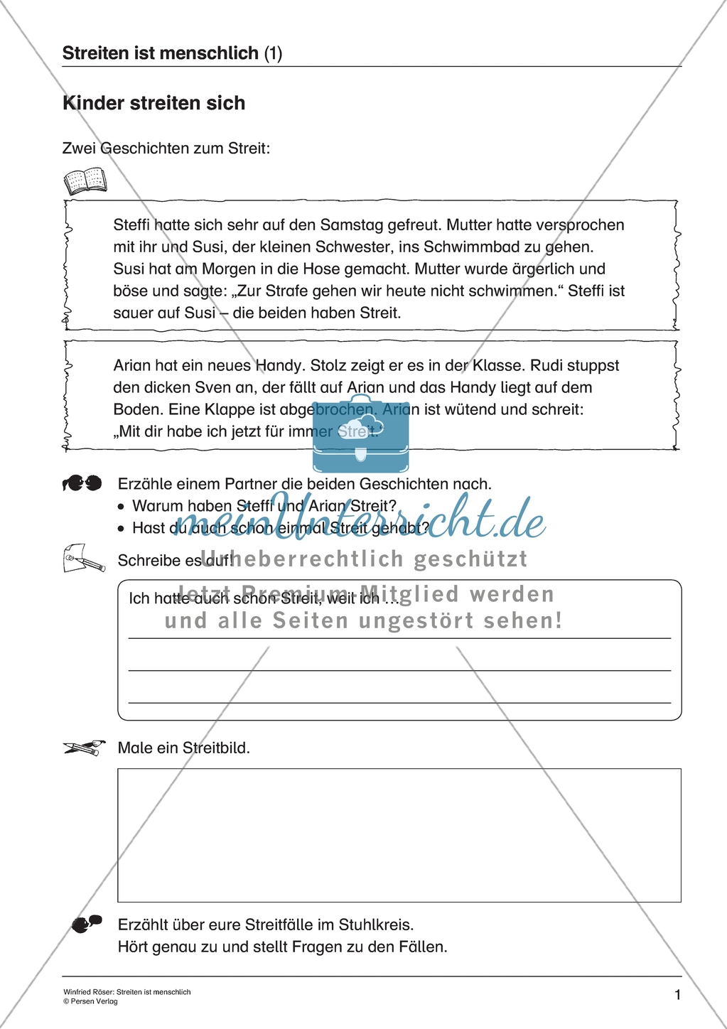 Streiten ist menschlich - Kinder streiten sich: Geschichten nacherzählen + Streitbild gestalten Preview 1