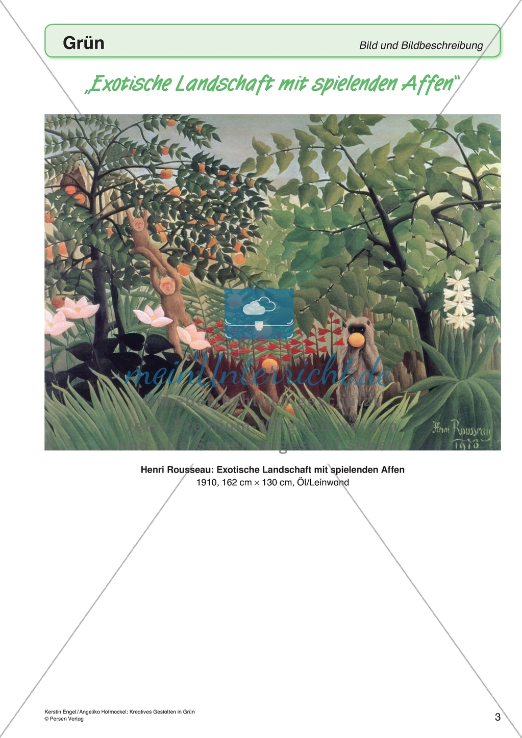 Kreatives Gestalten in Grün: Bildberachtung und -bescheibung am Beispiel des Werkes 'Exotische Landschaft mit spielenden Affen' Preview 1