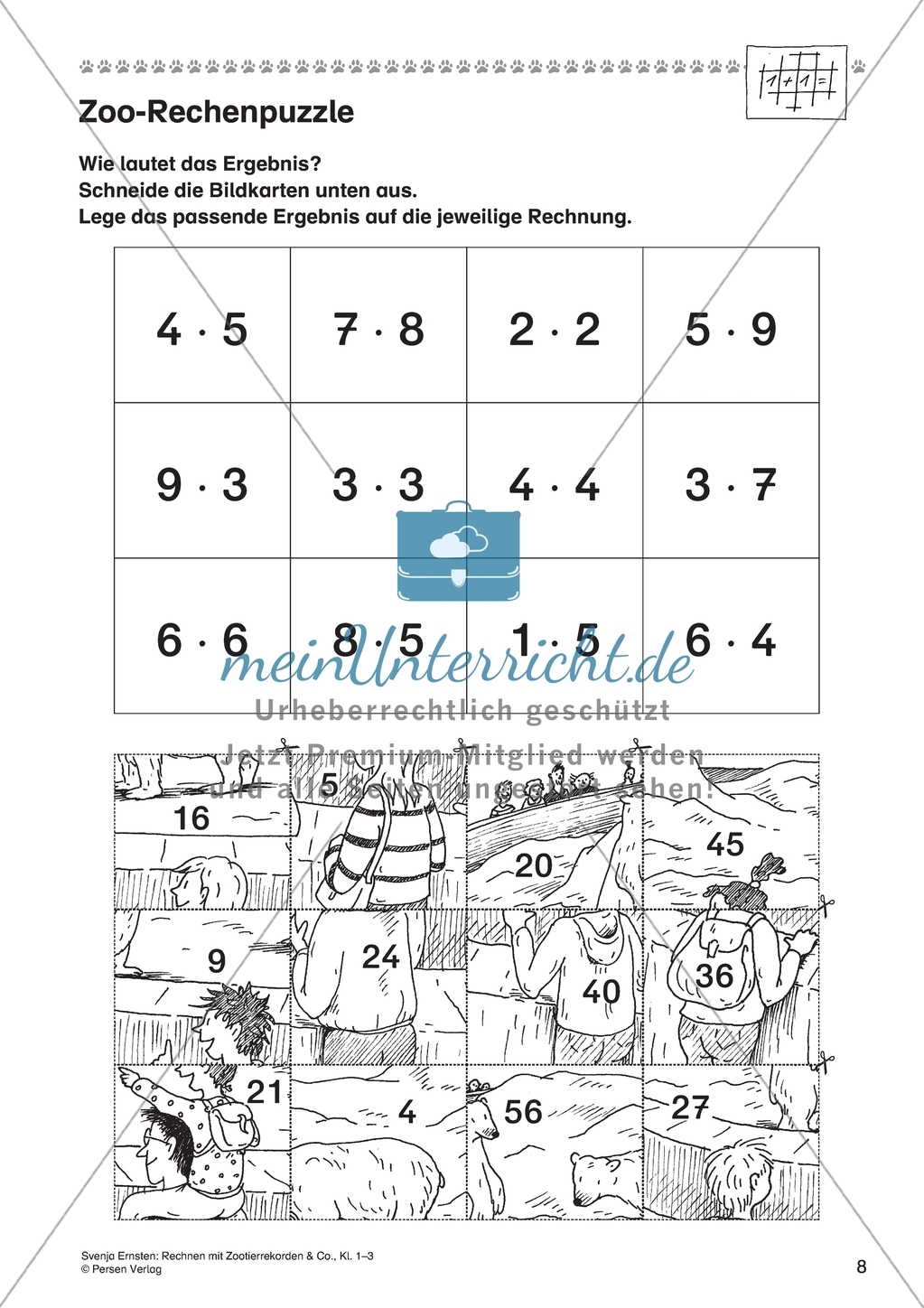 Rechnen mit Zootierrekorden & Co. - Zoo-Rechenpuzzle zur Multiplikation Preview 1