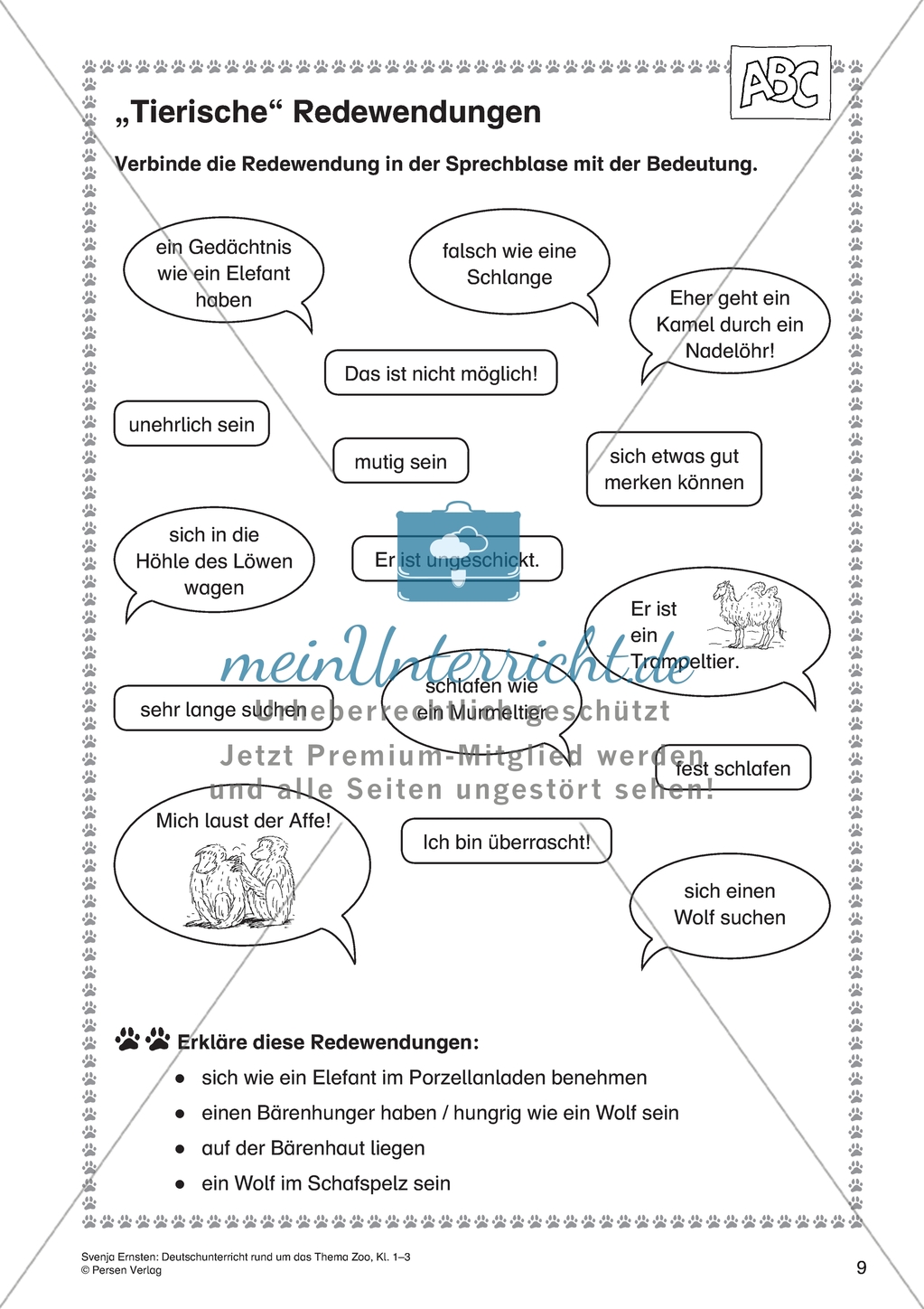 Deutschunterricht rund um das Thema Zoo - Redewendungen erklären Preview 1